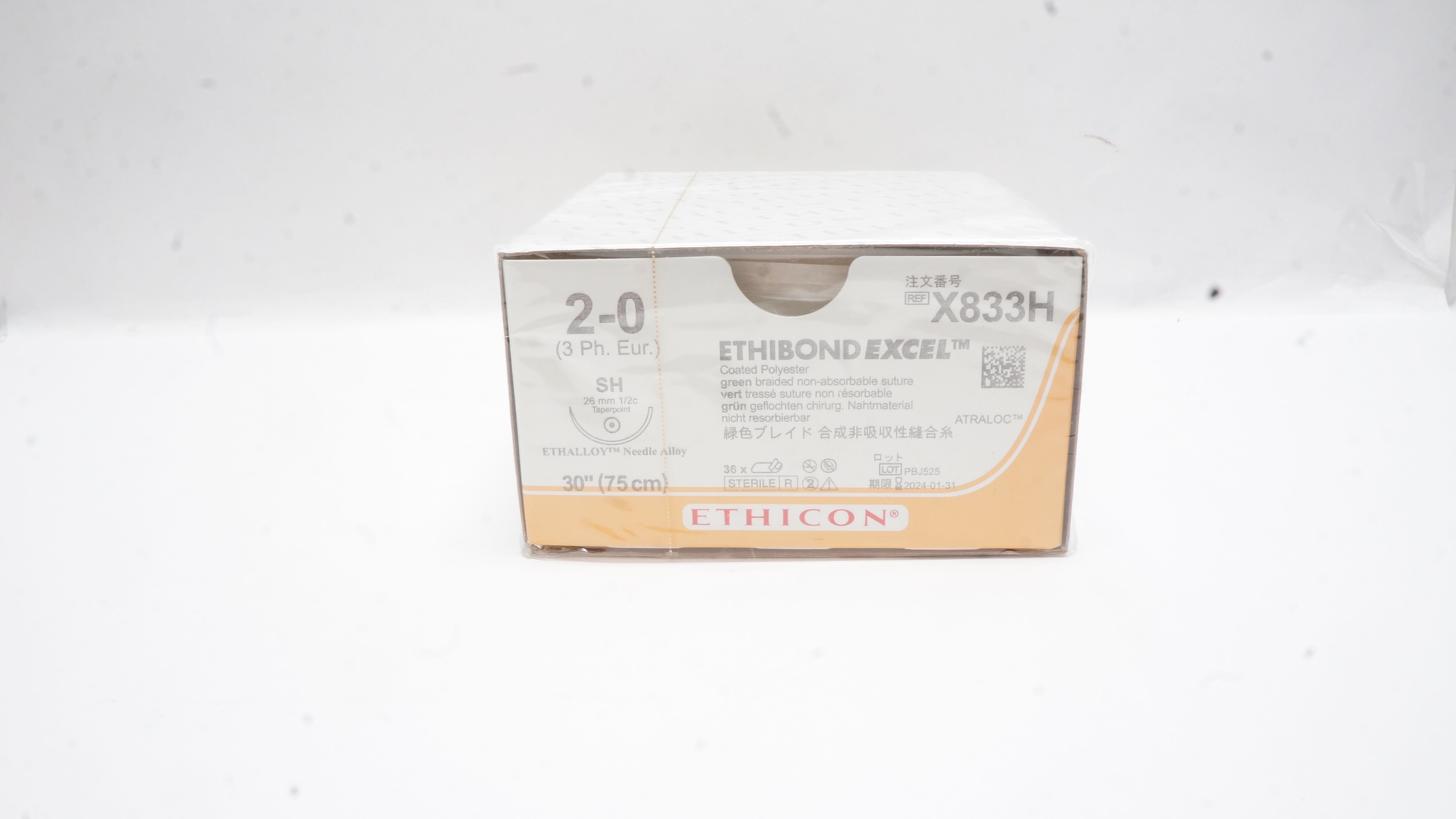 Ethicon X833H 2-0 ETHIBOND Stre SH 26mm 1/2c Taperpoint 30inch (x) - Box of 36