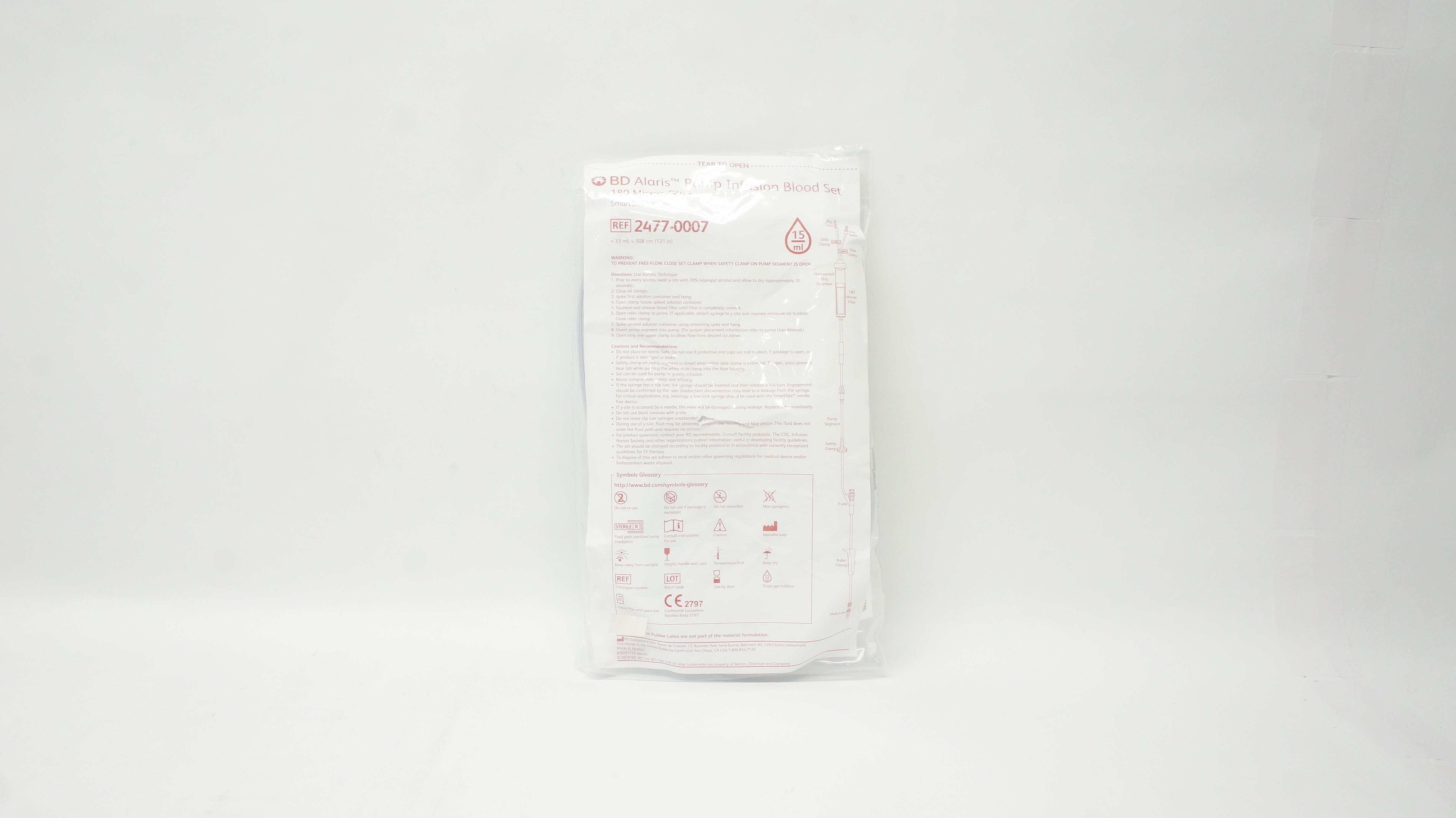 BD 2477-0007 Alaris Pump Infusion Blood Set 180 Micron Filter 15ml