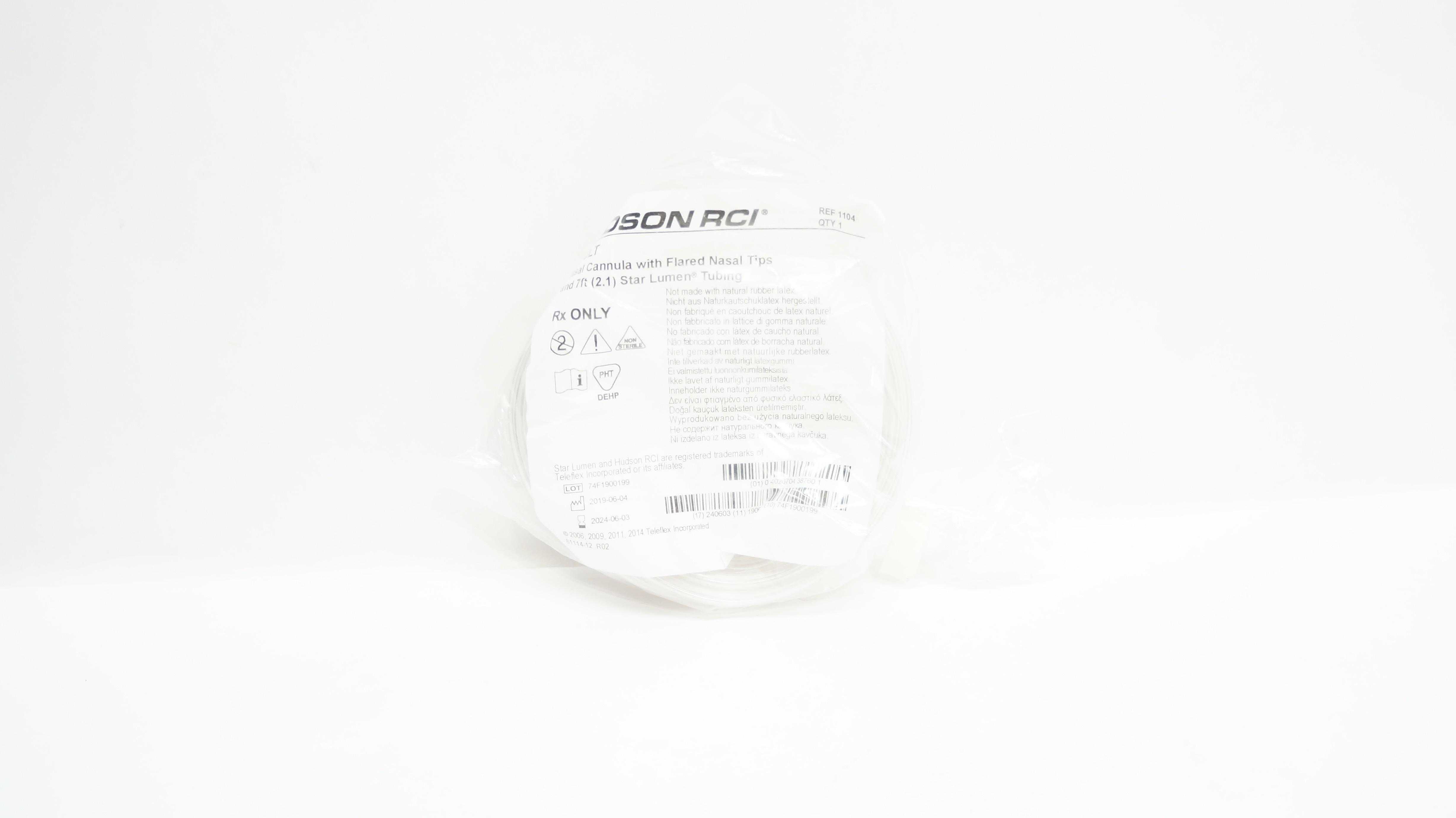 Teleflex 1104 Hudson RCI Adult Nasal Cannula w/Flared Nasal Tips 7ft. Tubing