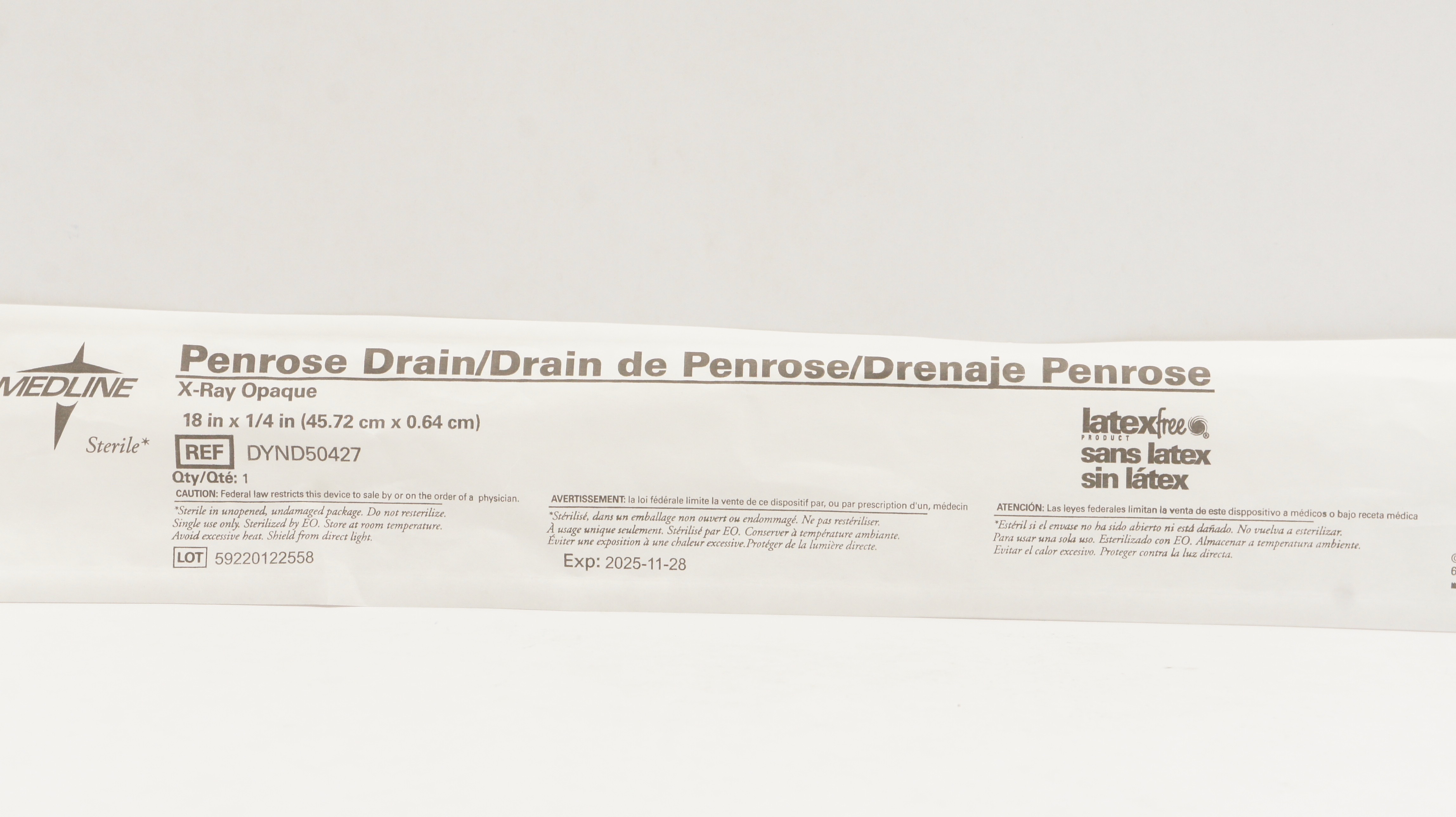 Medline DYND50427 Penrose Drain X-Ray Opaque 18inch x 1/4inch
