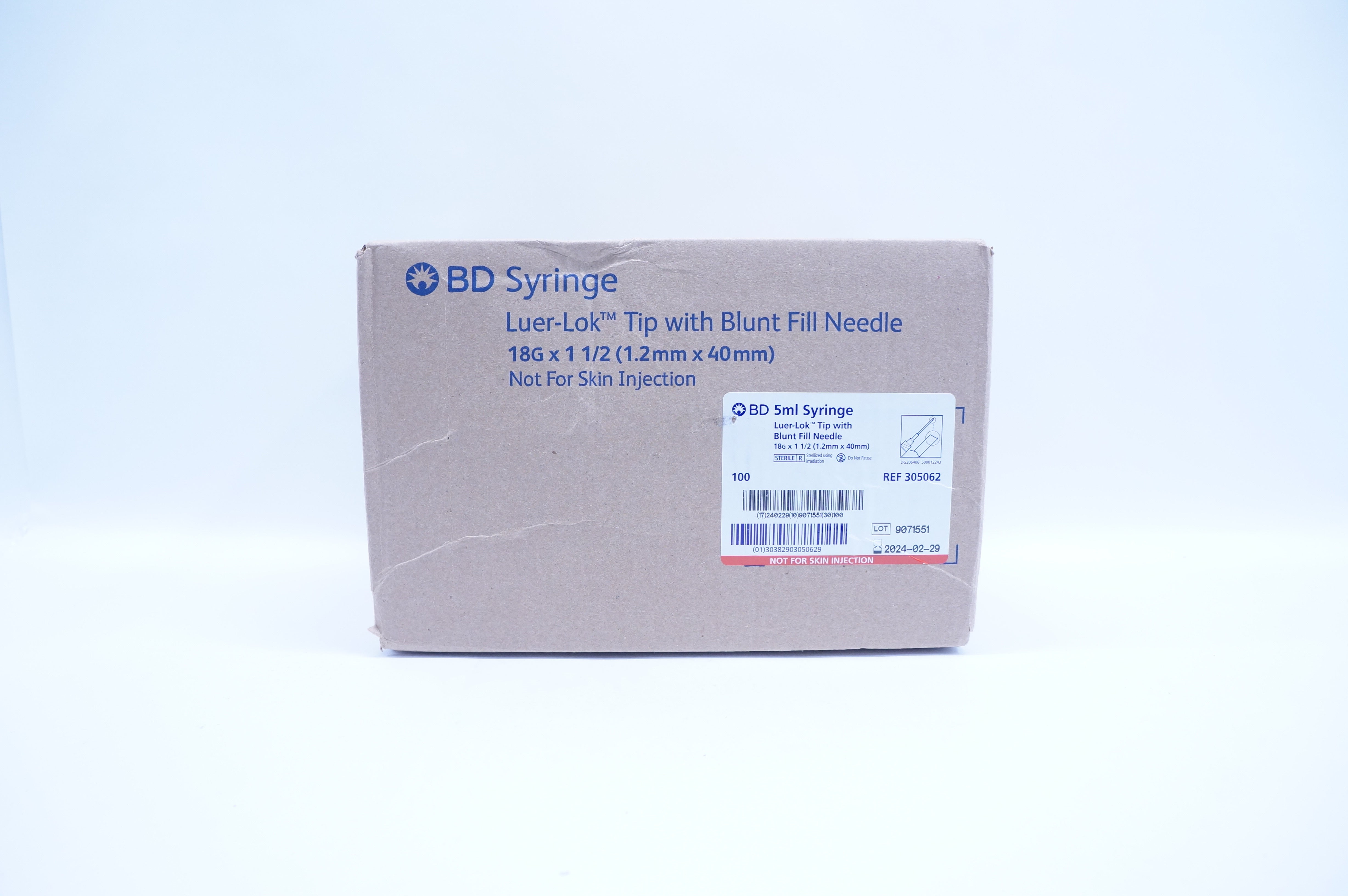 BD 305062 LuerLok Tip 5ml Syringe 18G x 11/2 Case of 100