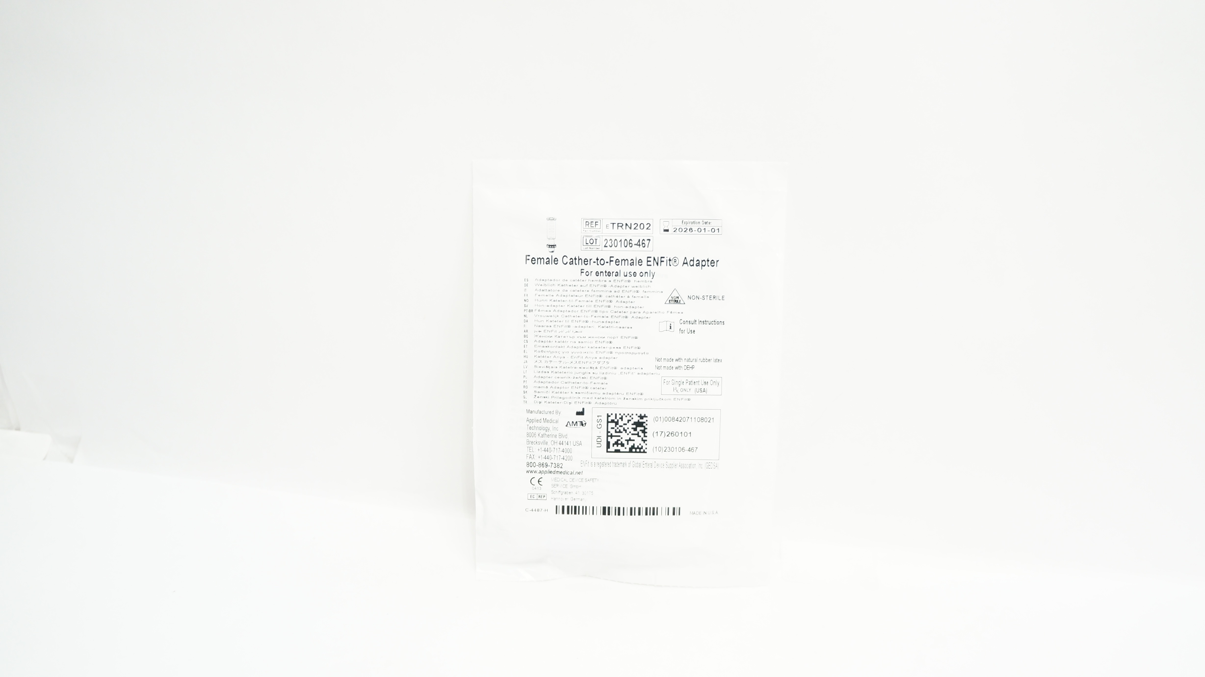 Applied Medical eTRN202 AMTFemale Cath.-to-Female ENFit Adapter