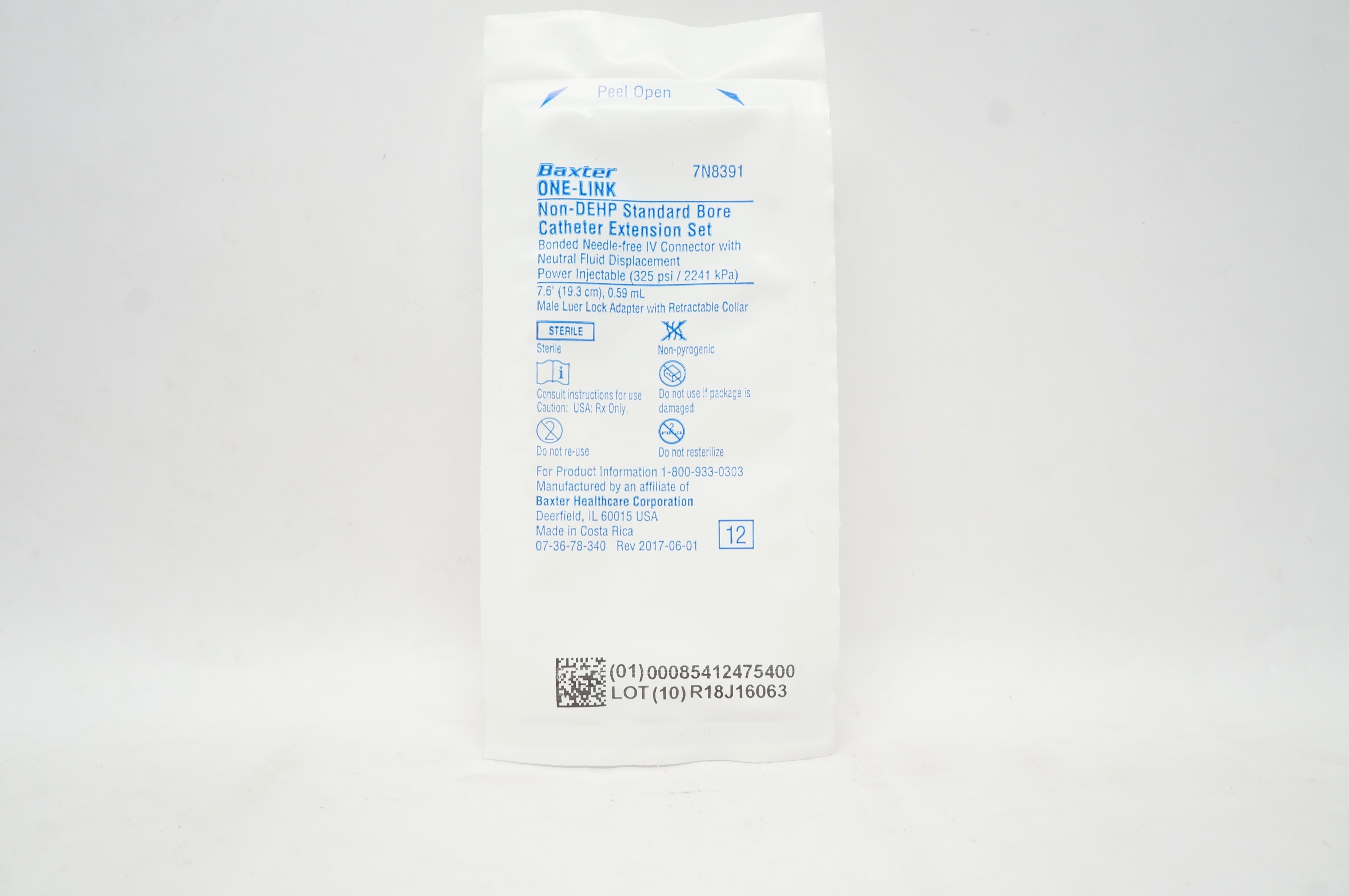 Baxter 7N8391 One-Link Non-DEHP Standard Bore Cath. Extension Set 7.6inchx0.59mL