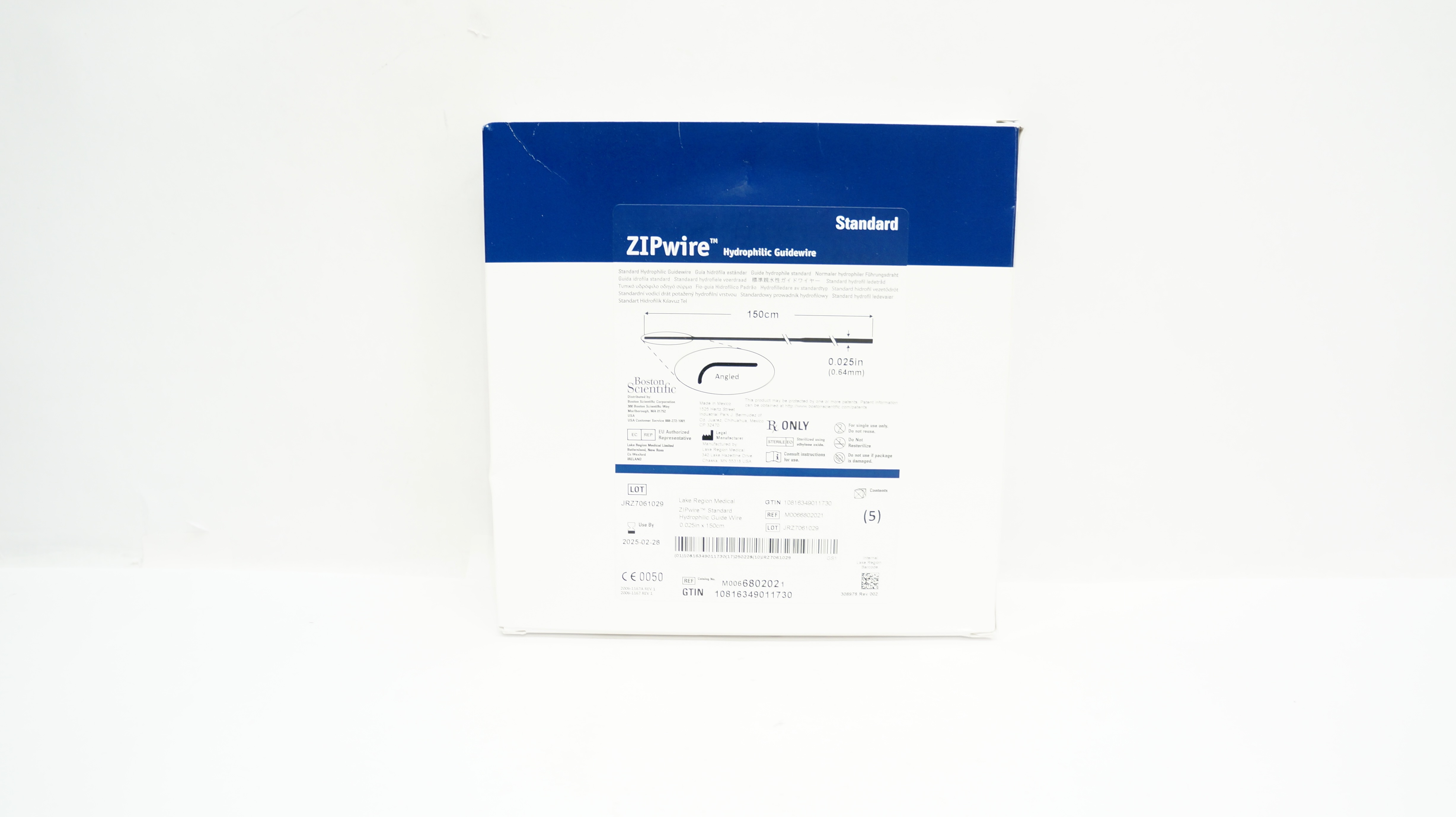 Boston Scientific M0066802021 ZIPwire Hydrophilic Guidewire 150cmx0.025in-Box of5