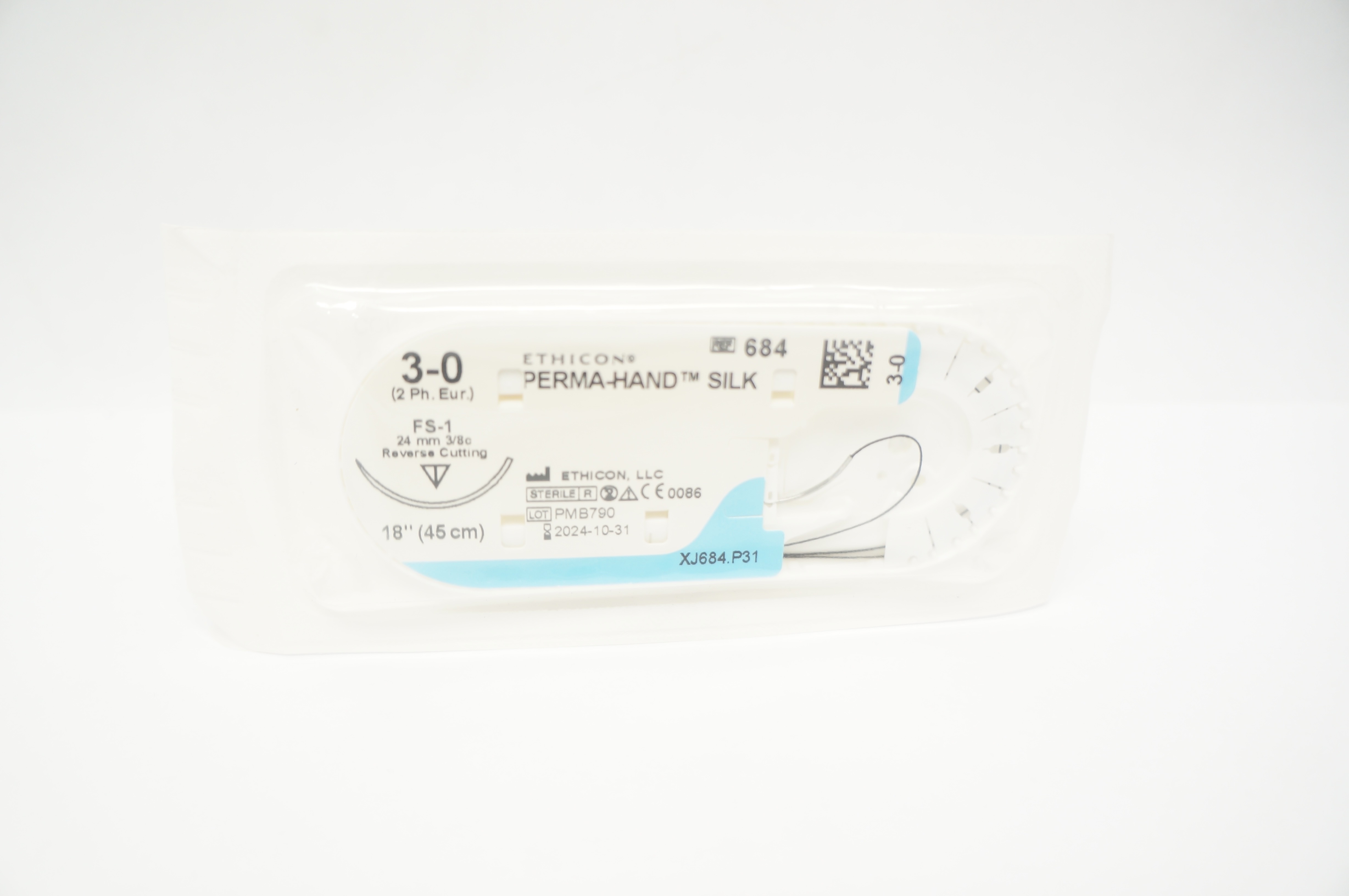 Ethicon 684 3-0 Perma-Hand Silk FS-1 24mm 3/8c Reverse Cutting 18inch