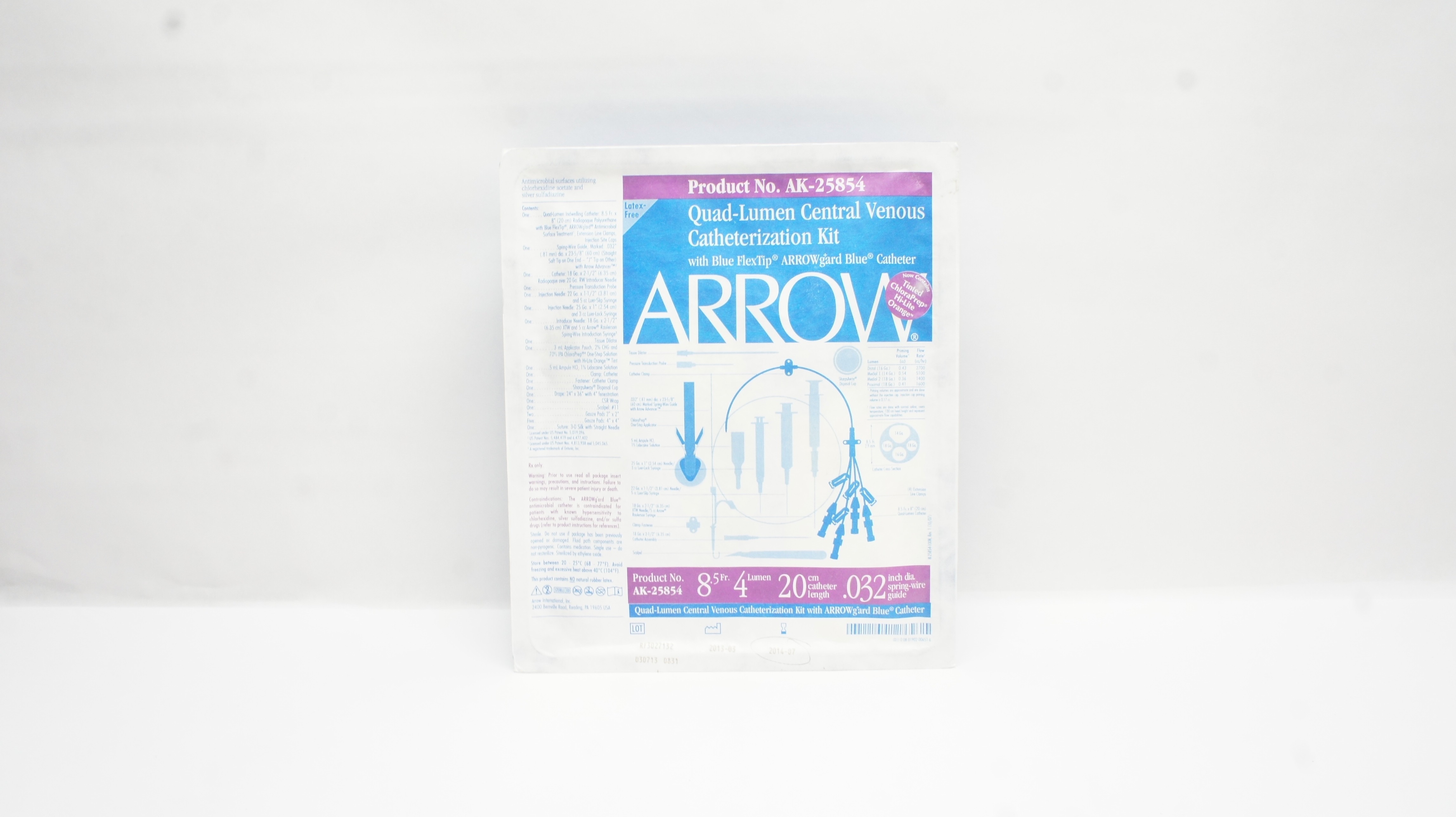 Arrow AK-25854 Quad-Lumen Central Venous Catheterization Kit 8.5Fr x 20cm (x)