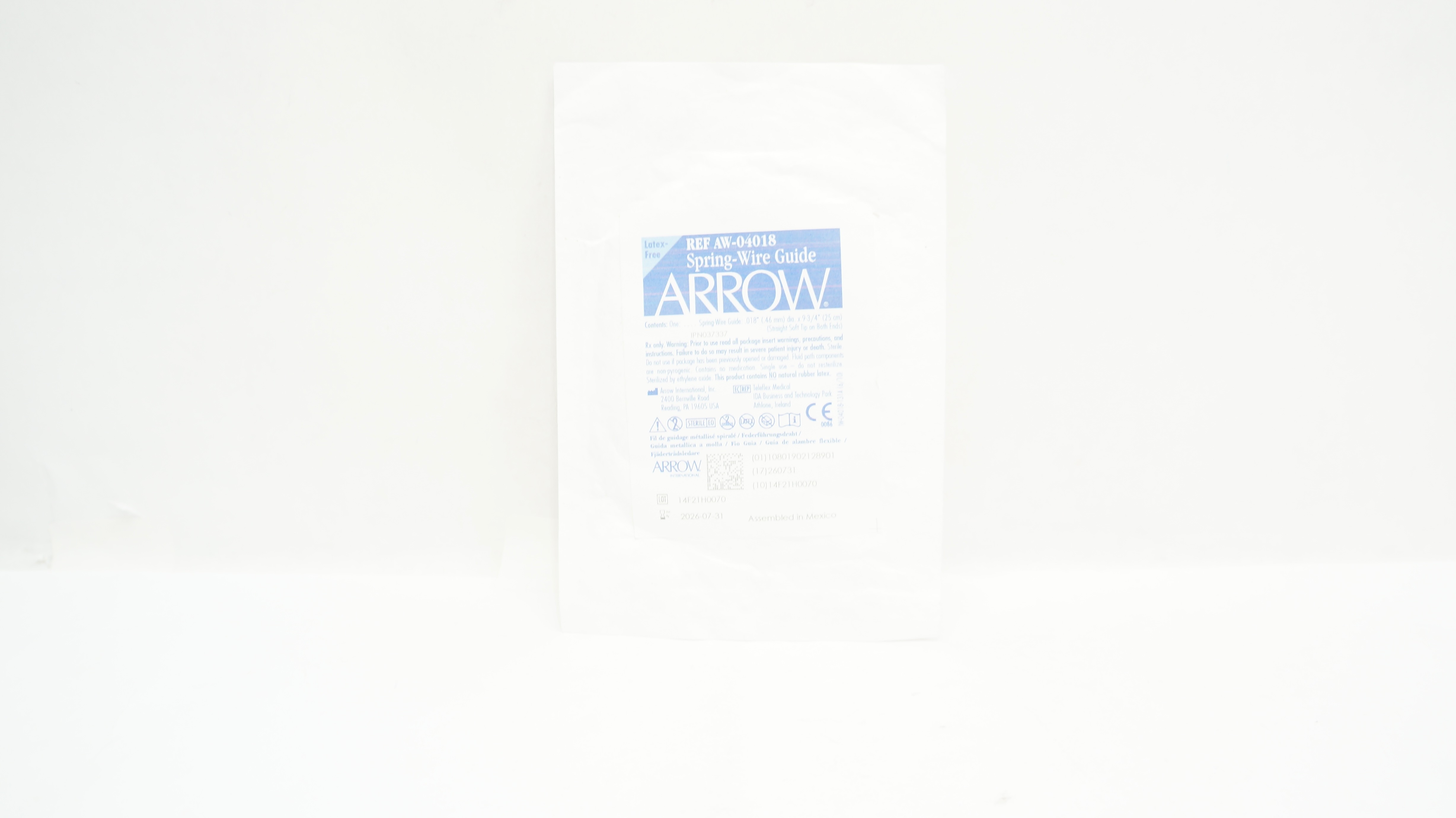 Arrow AW-04018 Spring-Wire Guide, Straight Soft Tip, .018inch x 9-3/4inch