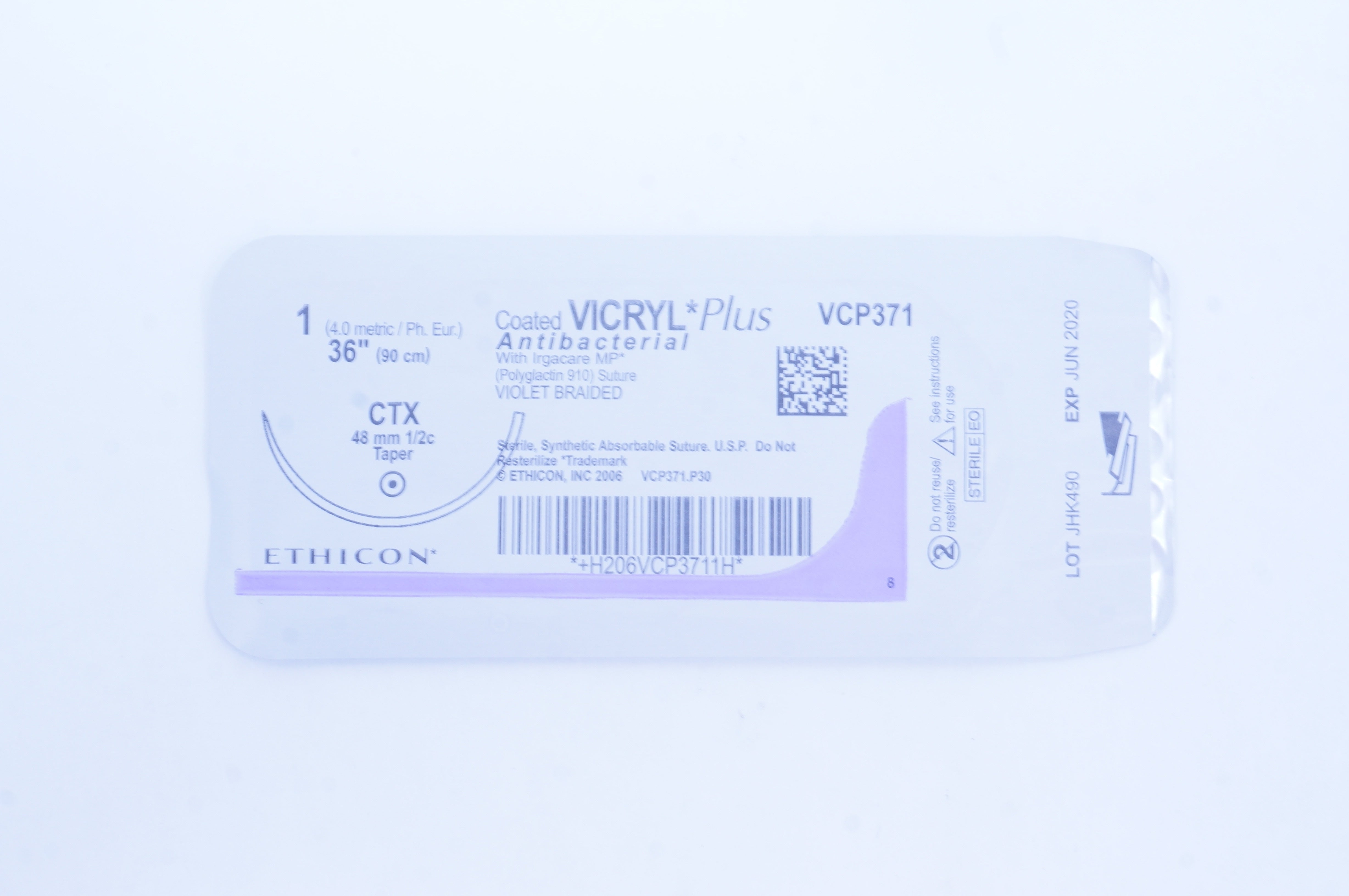 Ethicon VCP371 1 Coated VICRYL Plus CTX 48 mm 1/2c Taper, 36 inch (x)