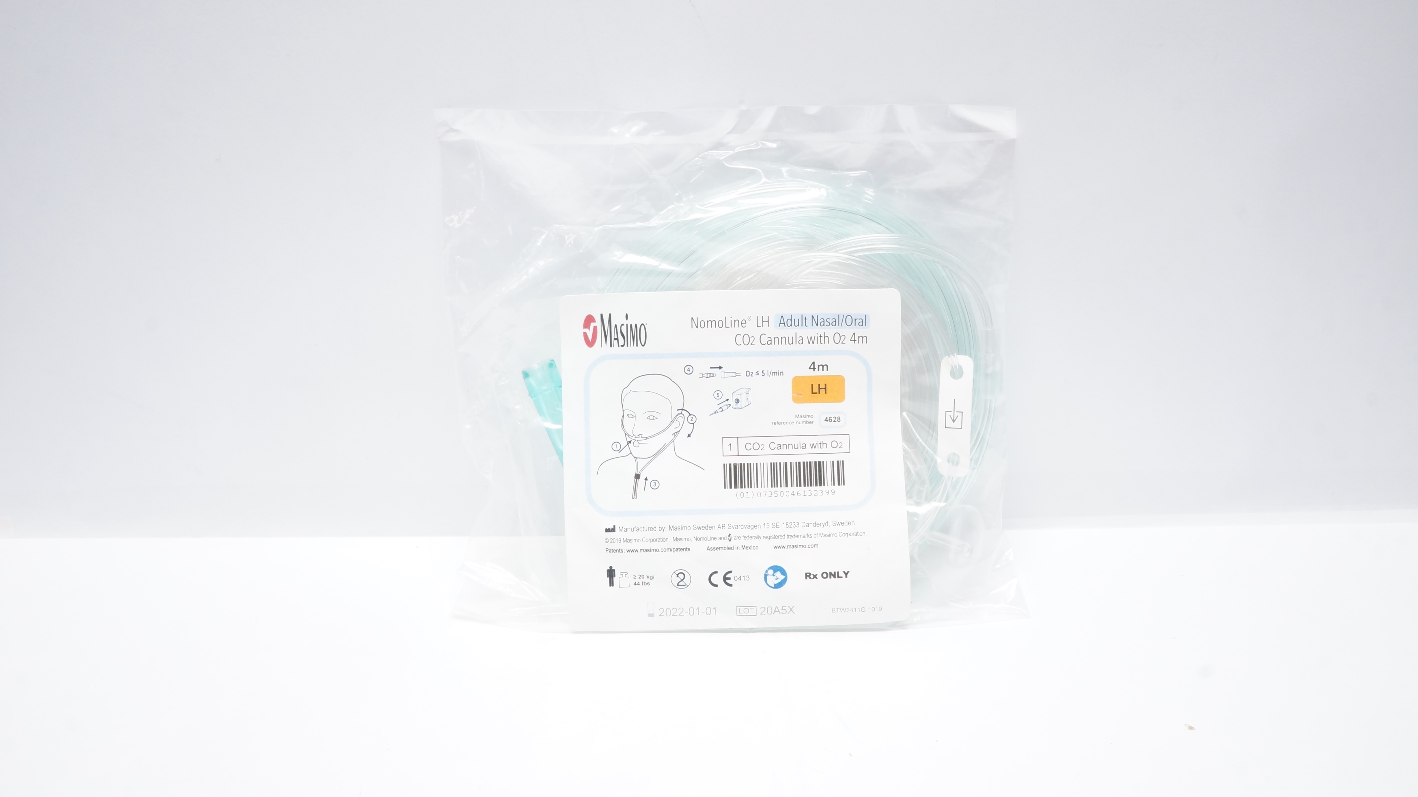 Masimo 4628 NomoLine LH Adult Nasal/Oral CO2 Cannula W/O2 4m 44lbs (x)