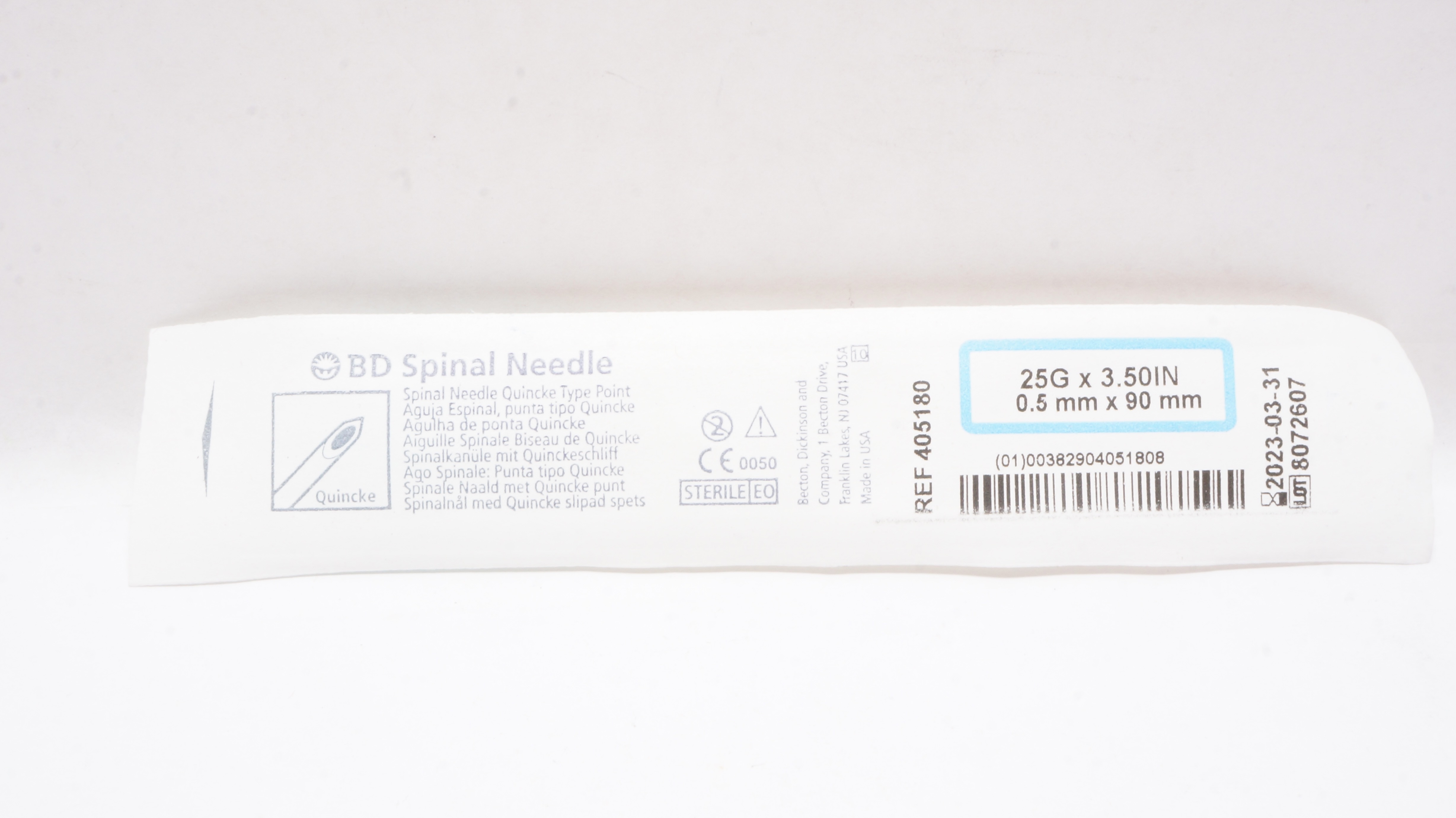 BD 405180 Spinal Ndle Quincke Type Point 25GA x 3.50 inch (x)