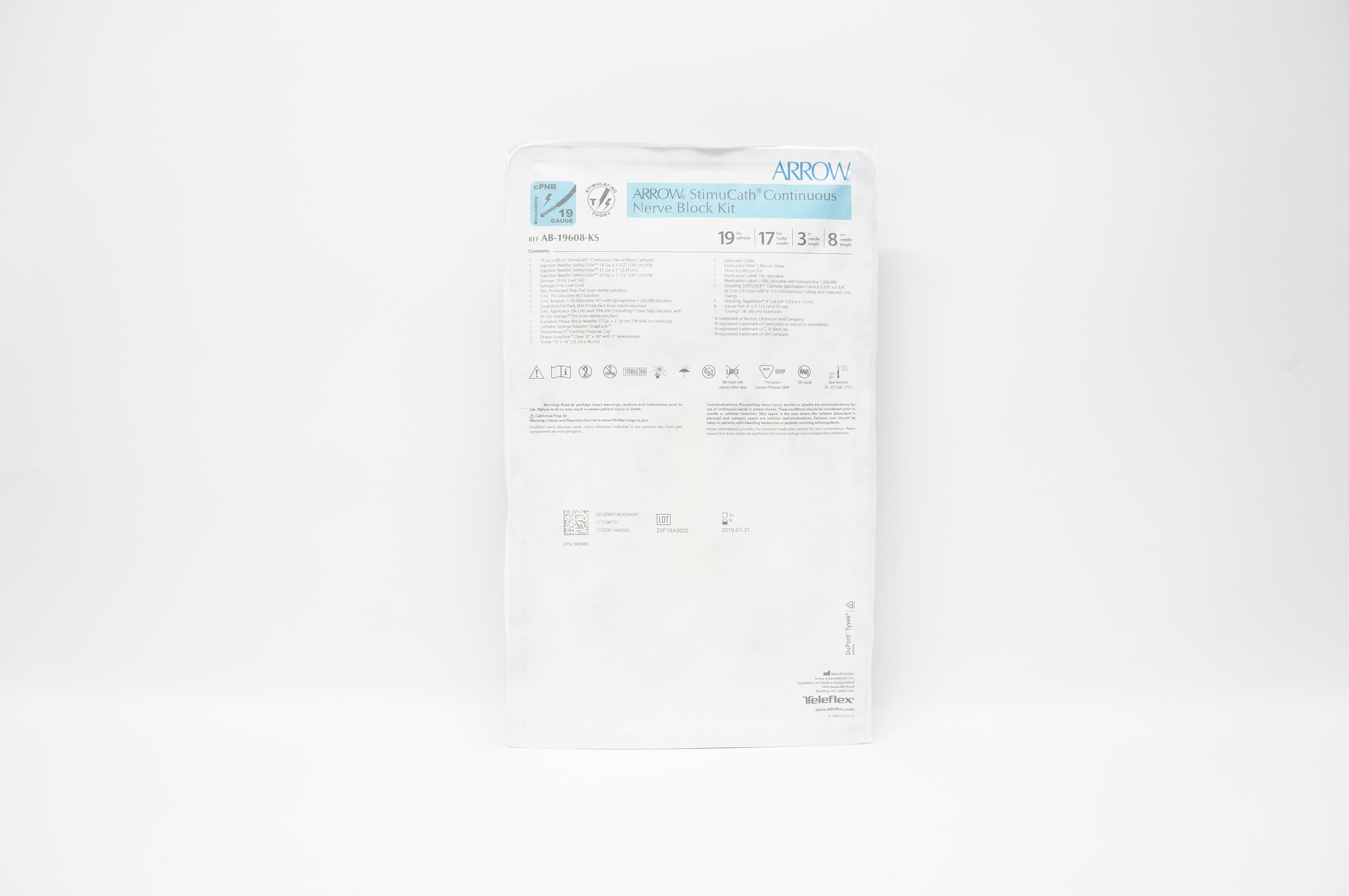 Teleflex AB-19608-KS Arrow StimuCath Continuous Nerve Block Kit 19Ga x 60cm (x)