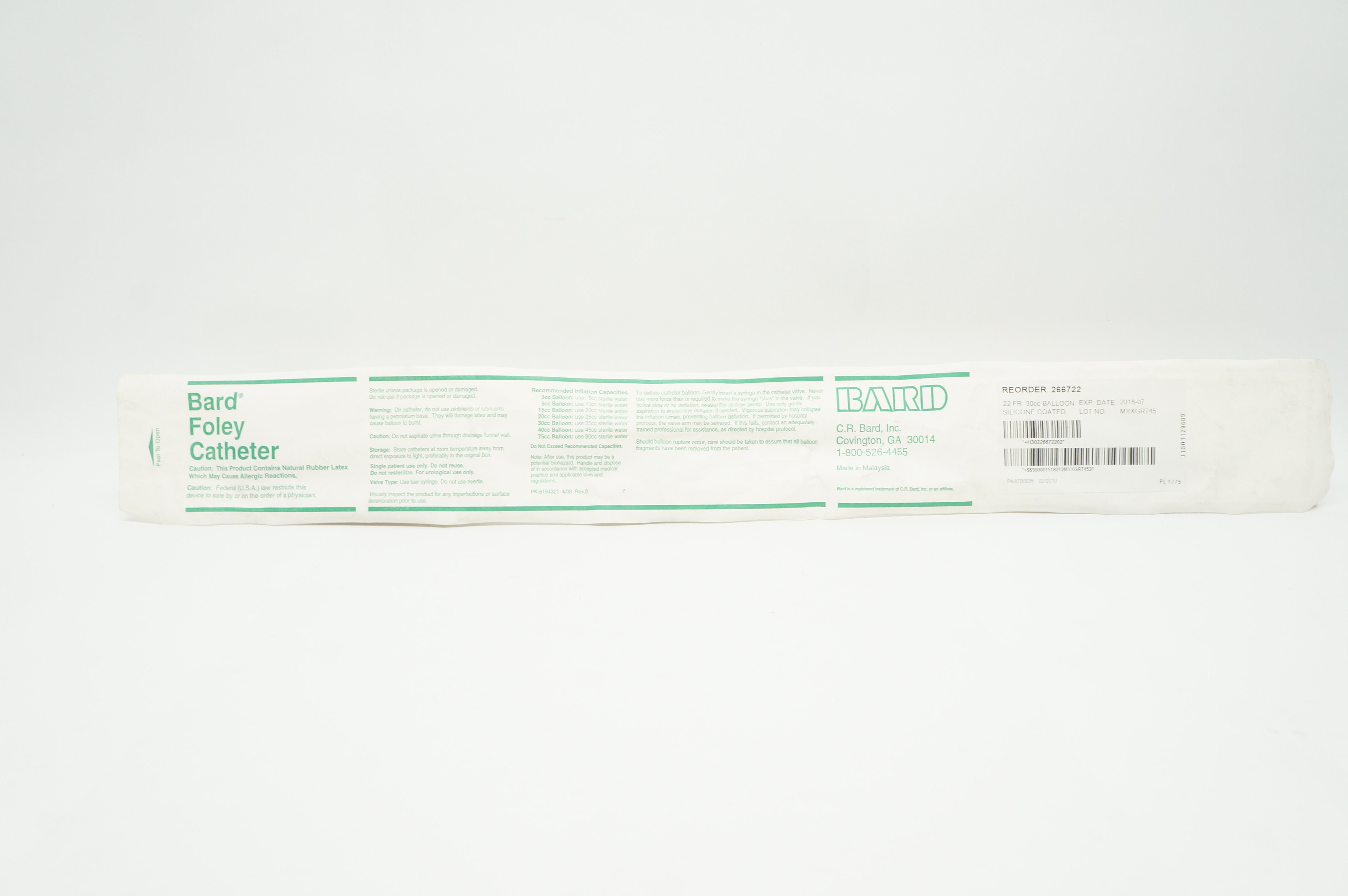 Bard 266722 Foley Cath. Balloon Silicone Coated 30cc 22Fr (x)