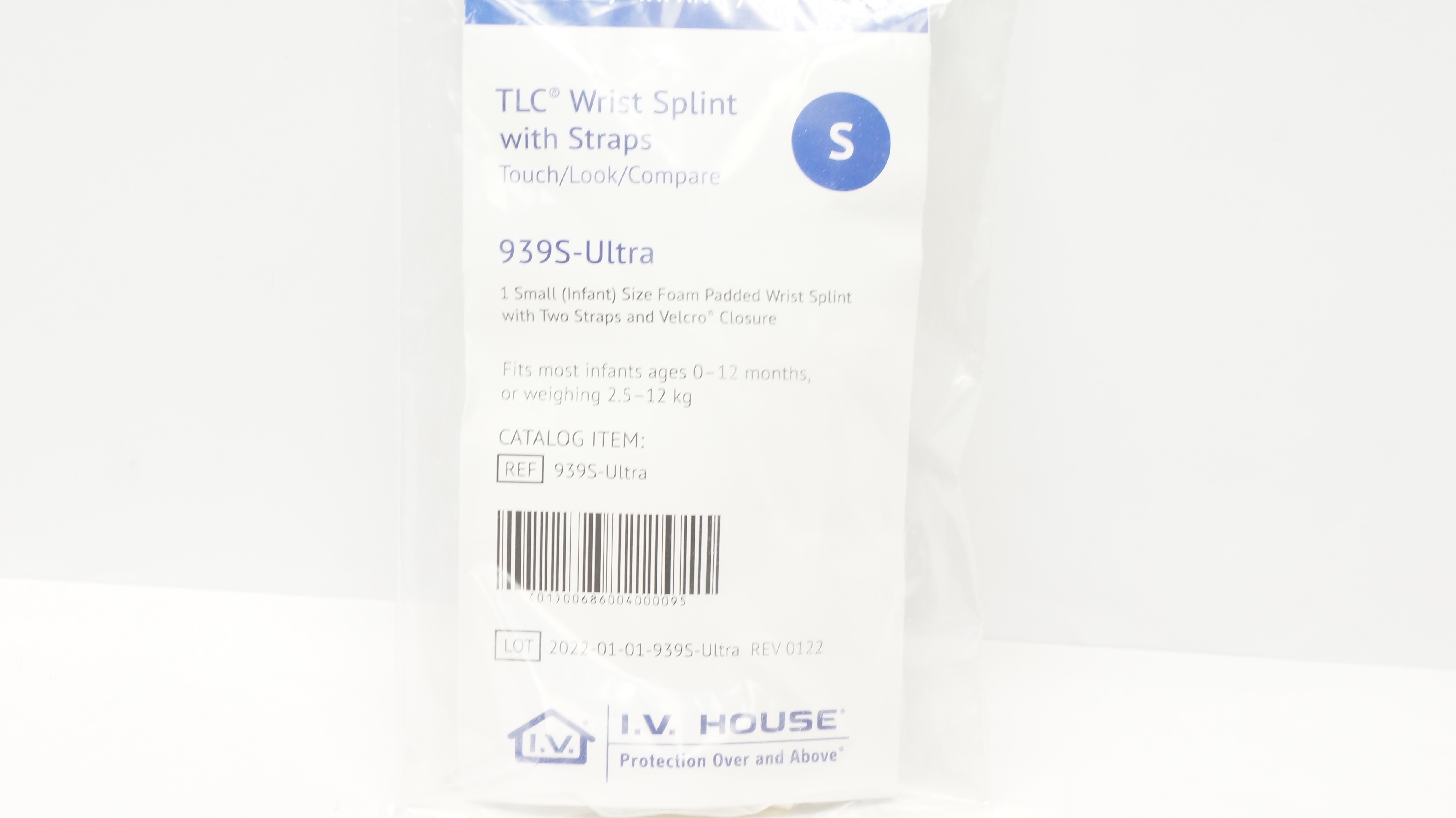 I.V. House 939S-Ultra TLC Infant Wrist Splint with Straps, Small 2.5-12kg