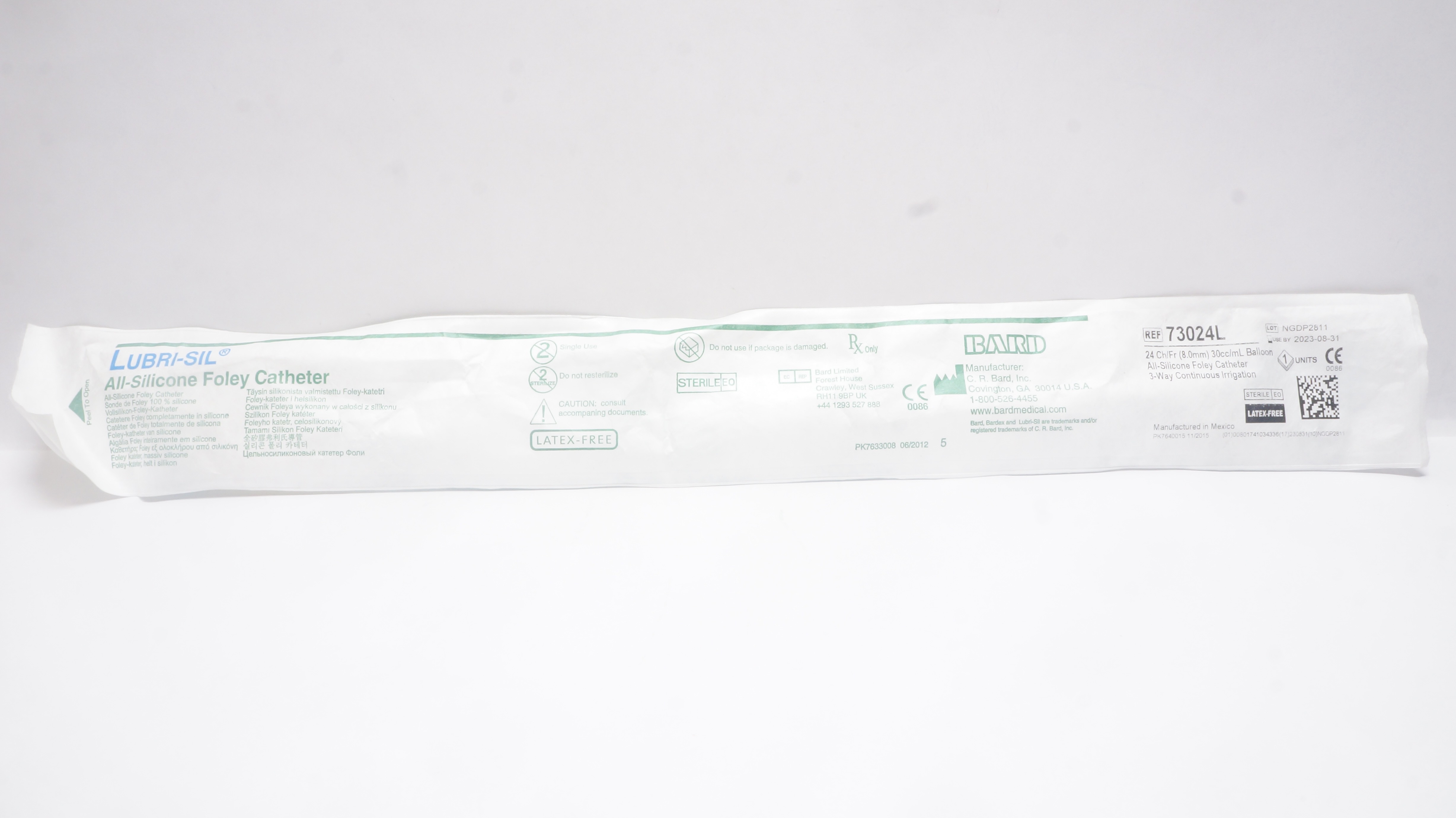 Bard 73024L Lubri-Sil All-Silicone Foley Cath. 24Ch/Fr 30cc/mL Balloon (x)