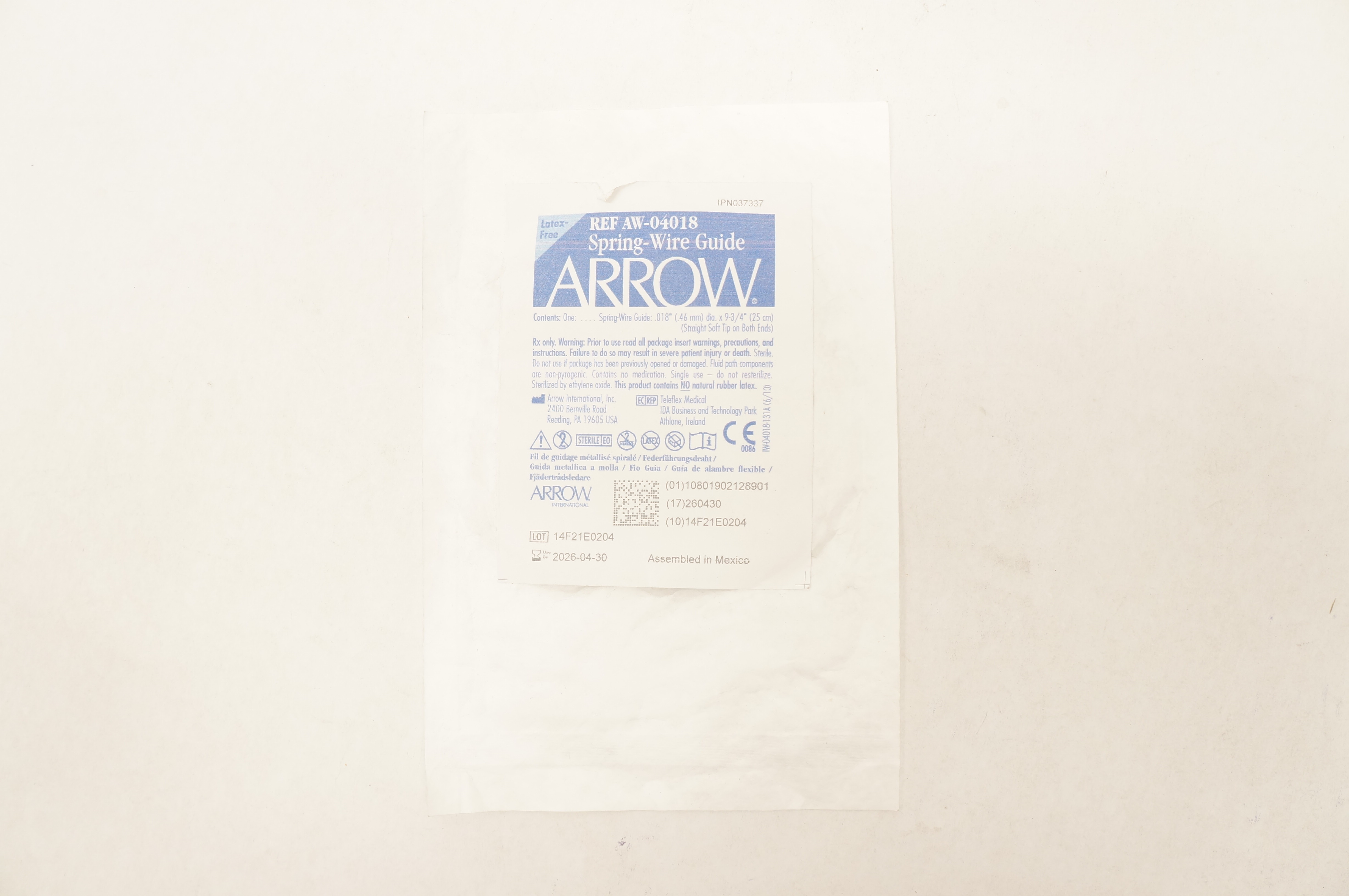Arrow AW-04018 Spring-Wire Guide Straight Soft Tip .018inch x 9-3/4inch