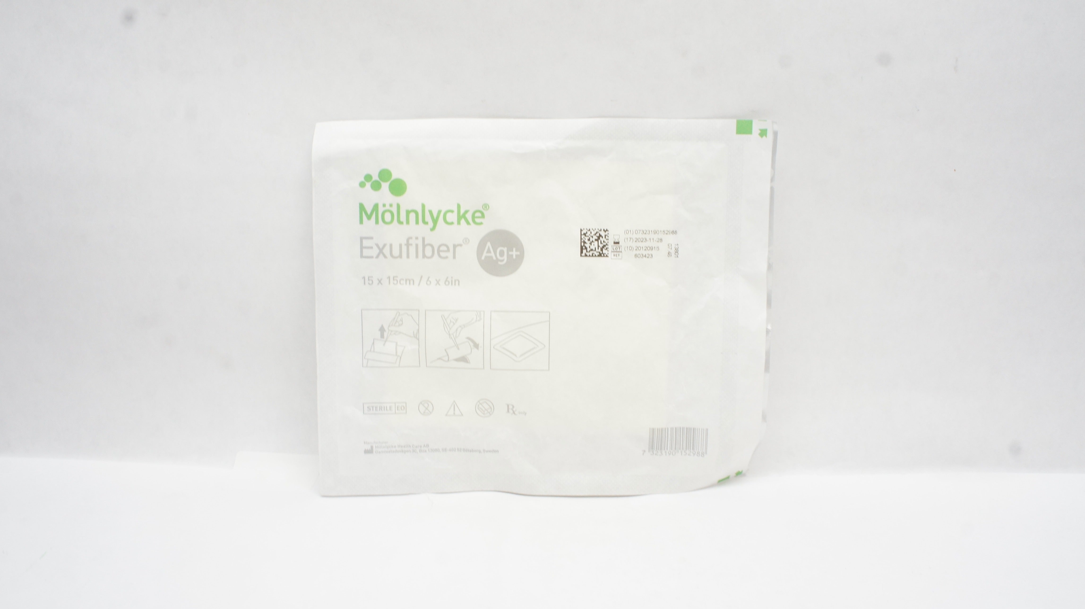 Molnlycke 60342300 Exufiber Ag+ Gelling Fibre Dressing 6inch x 6inch