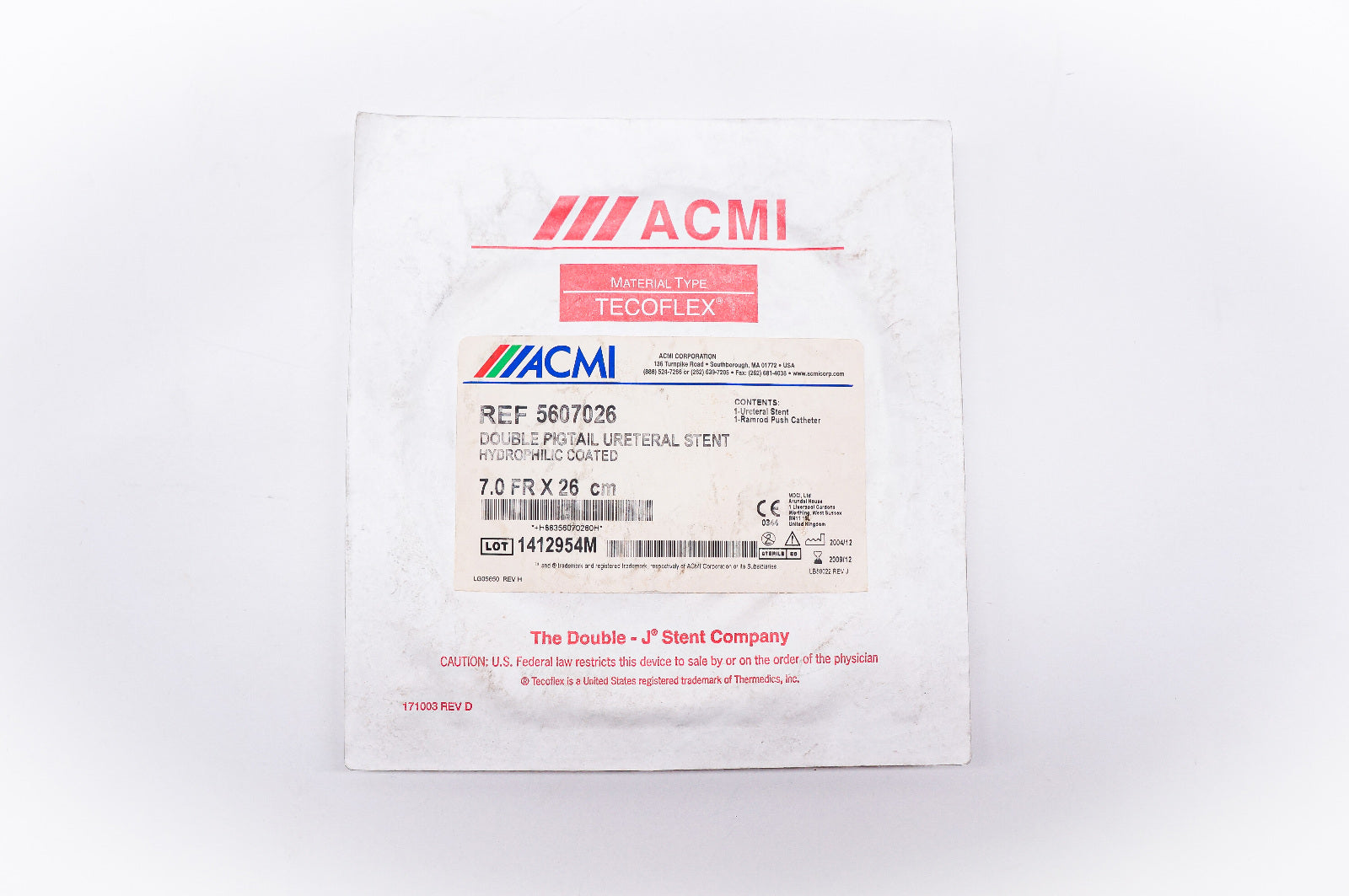 ACMI 5607026 Double Pigtail Ureteral Stnt Hydrophilic Coated 7.0Fr. x 26cm (x)
