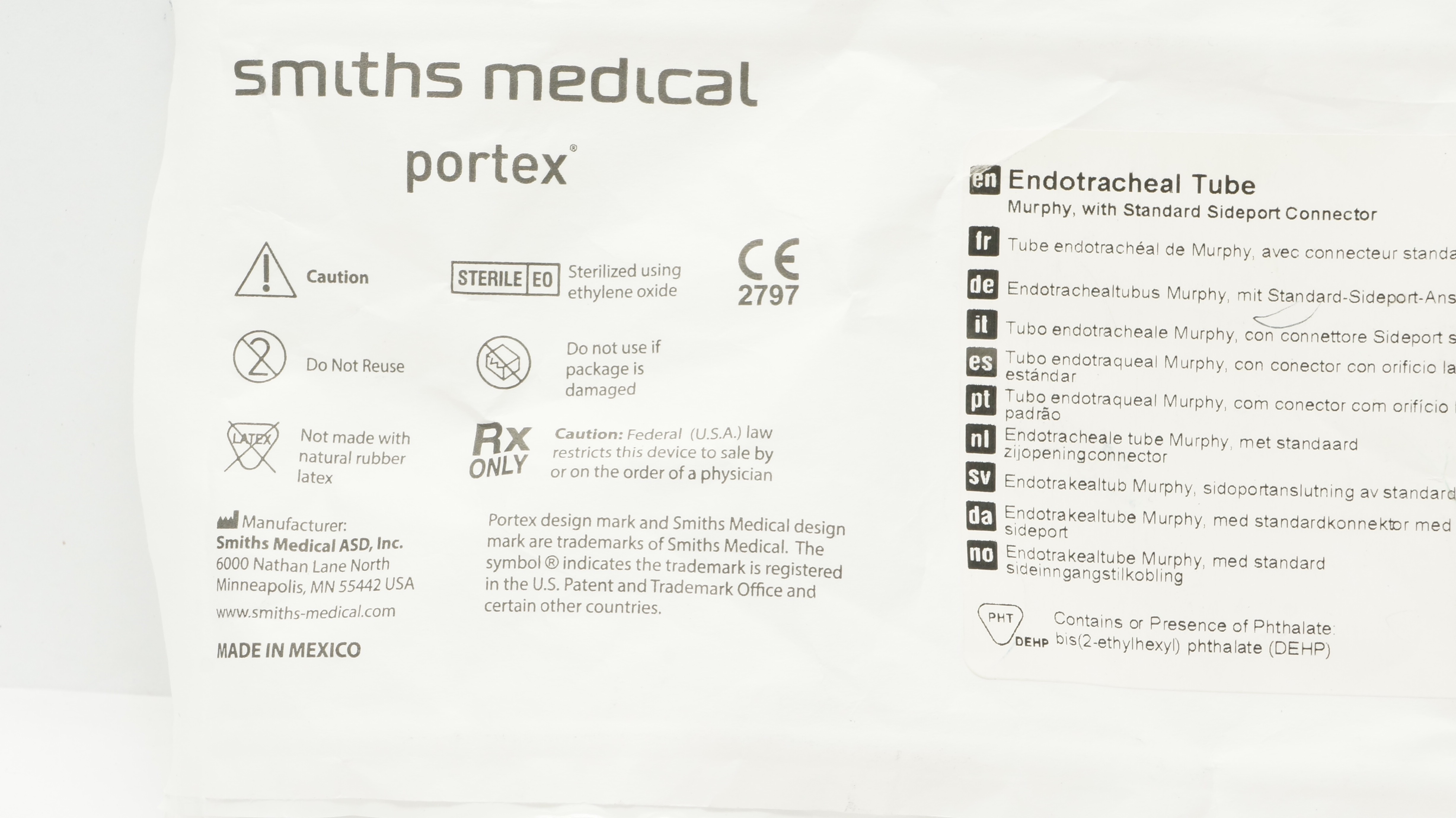 Smith Medical H4022S Portex Endotracheal Tube W/Connector 3.0mm ID x 4.4mm OD(x)