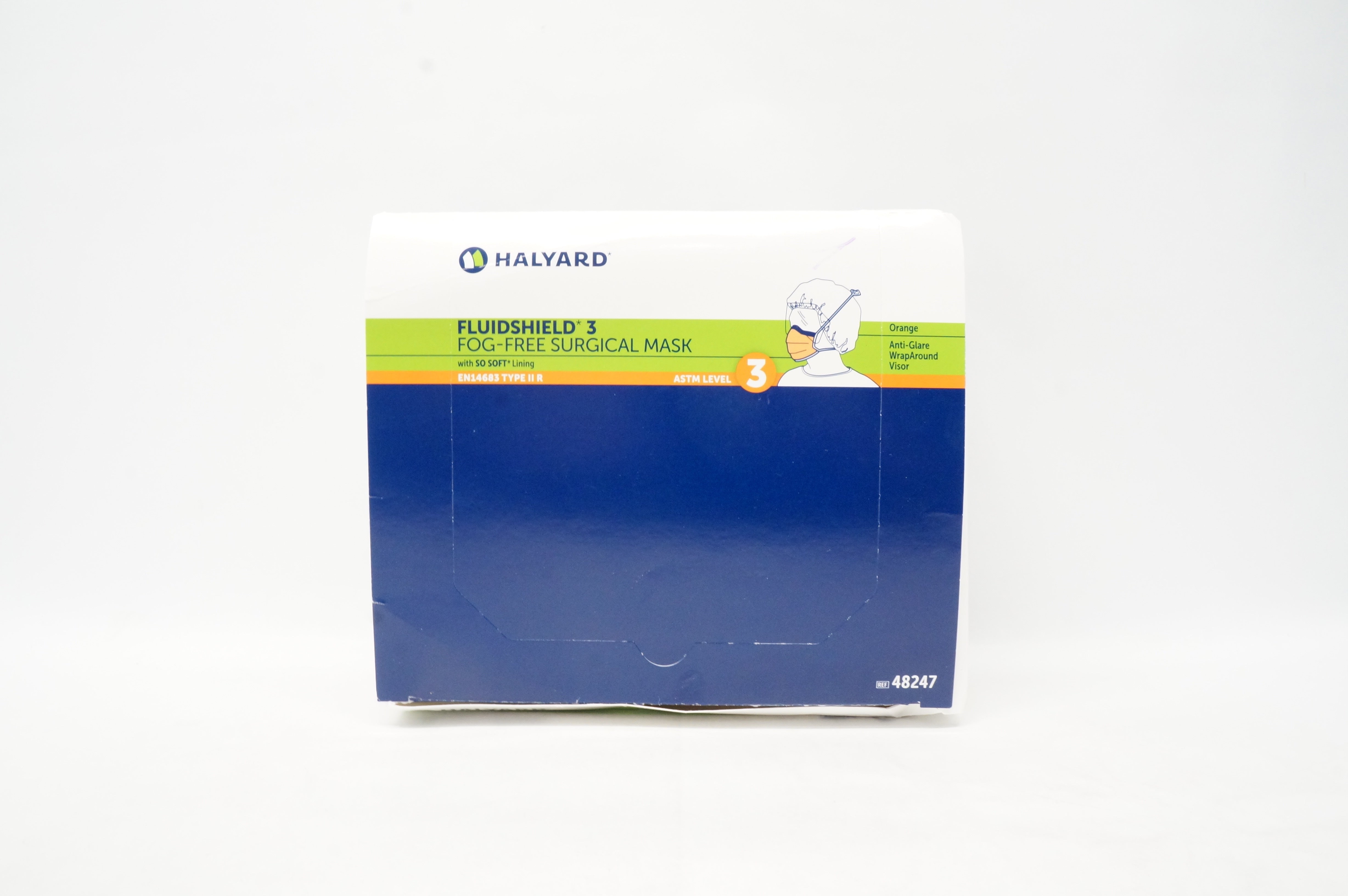 Halyard 48247 Fluidshield 3 Fog-Free Surgical Mask ASTM Level 3 - Box of 15