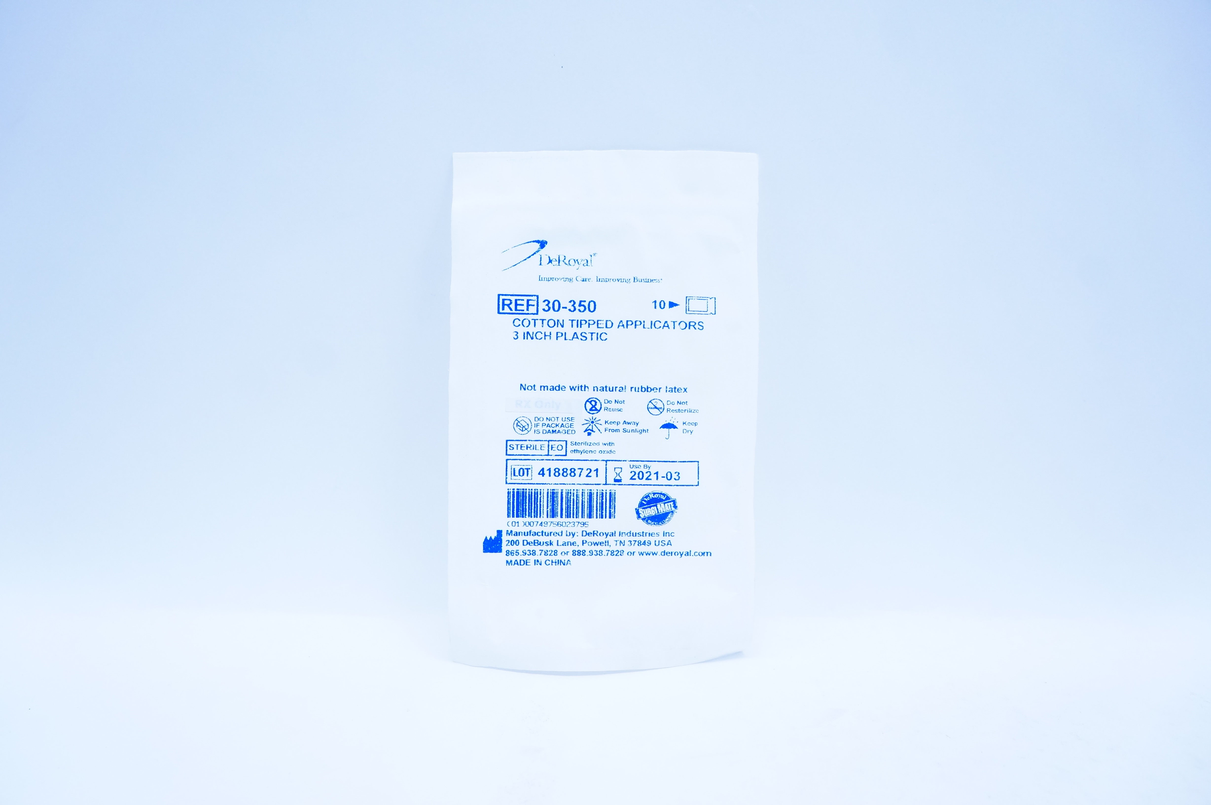 DeRoyal 30-350 Cotton Tipped Applicators 3 inch Plastic - Pack of 10