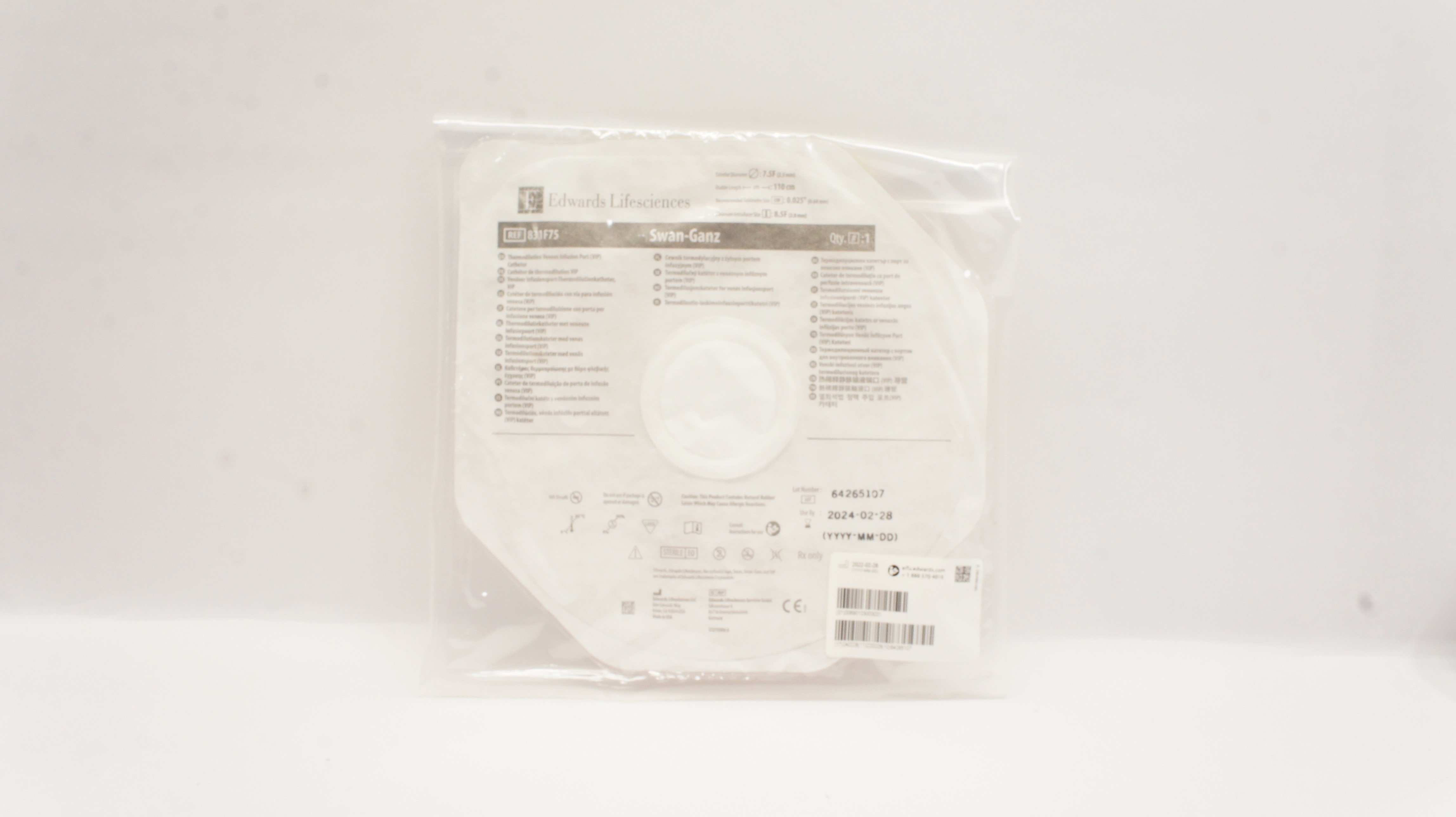 Edwards Lifesciences 831F75 Swan-Ganz Thermodilution VIP Cath. 7.5F x 110cm