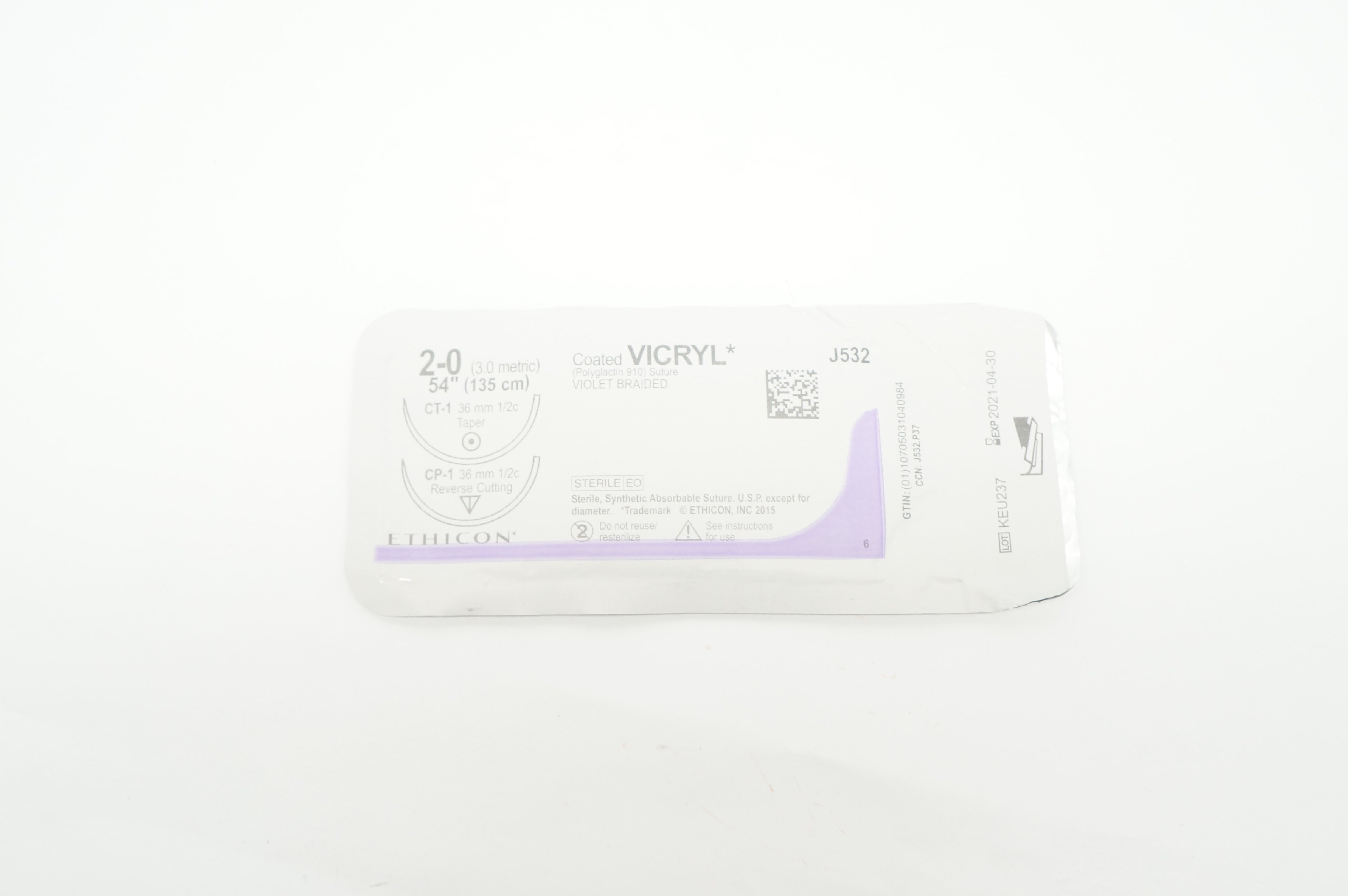 Ethicon J532 2-0 VICRYL CT-1 Taper CP-1 Cutting 36mm 1/2c 54inch (x)