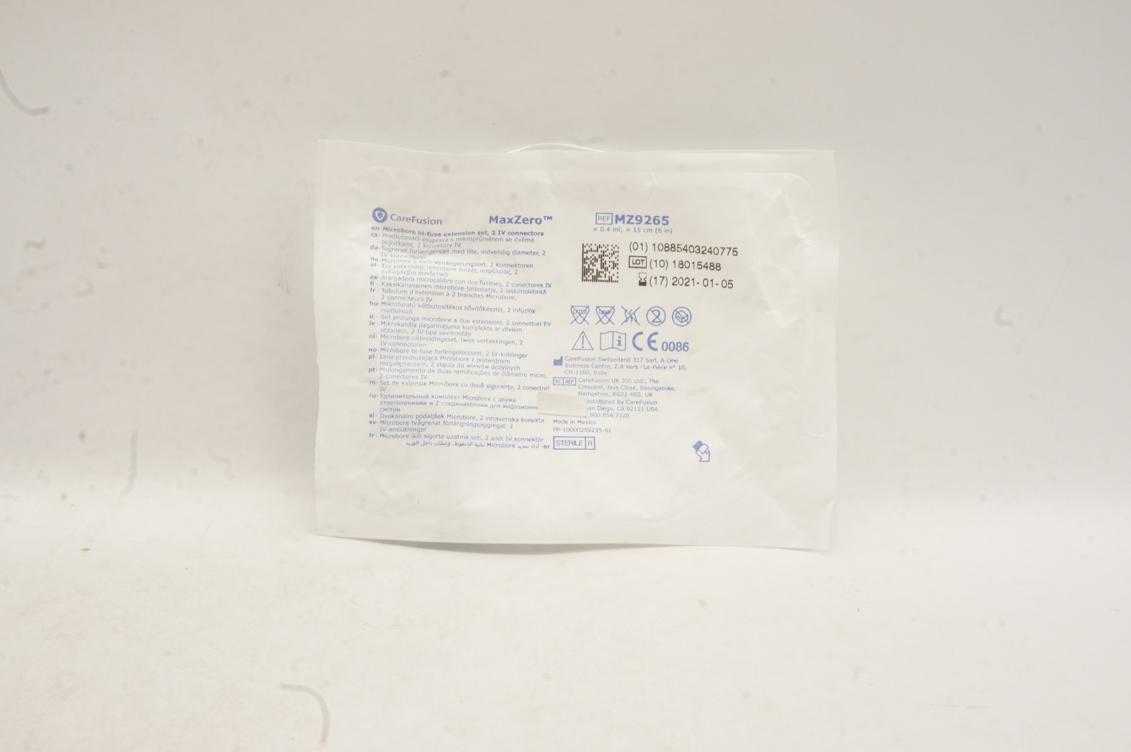 CareFusion MZ9265 MaxZero Microbore BiFuse Extension Set 2 IV