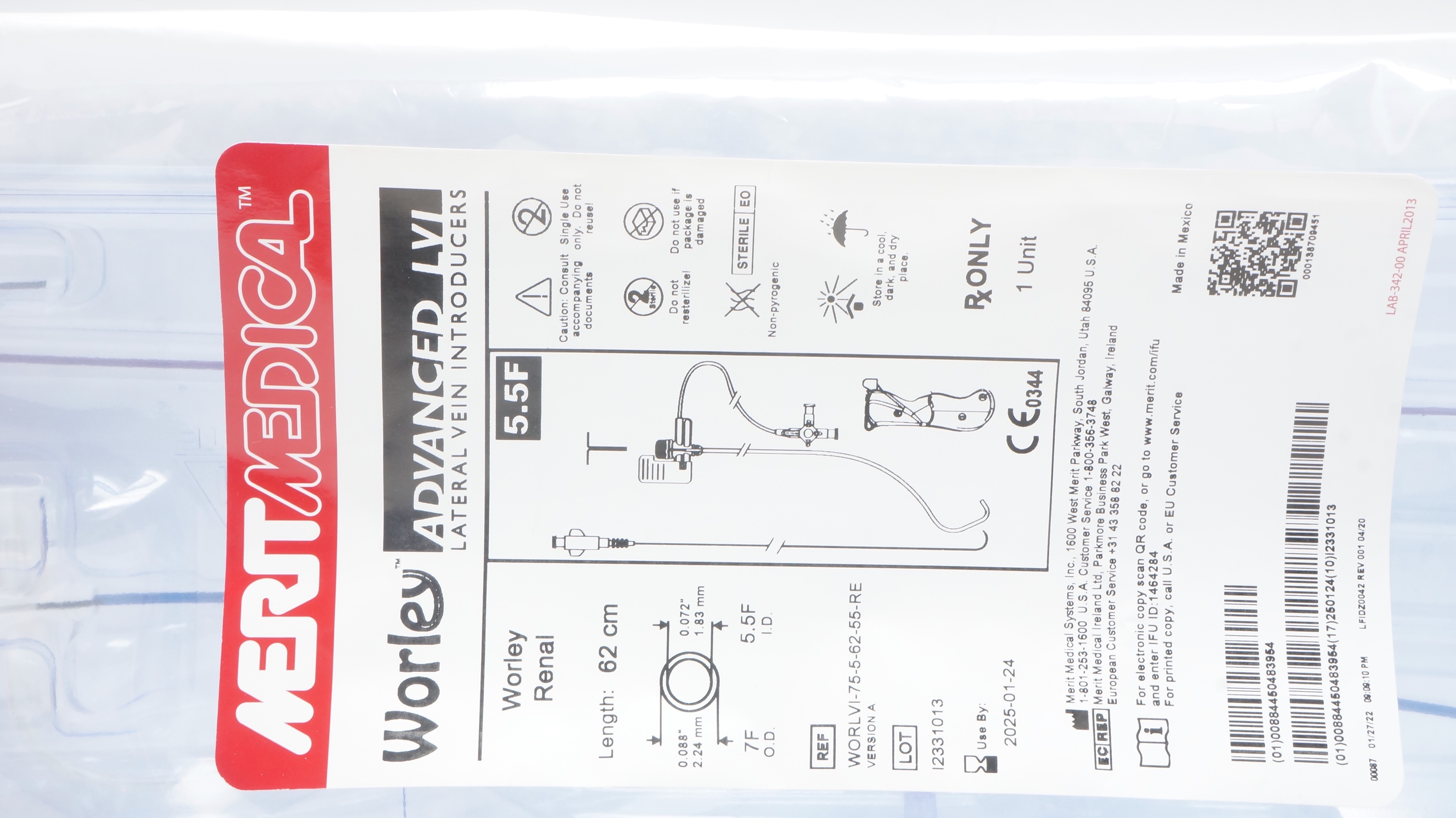 Merit Medical WORLVI-75-5-62-55-RE Worley Introducer 5.5F x 62cm (x)