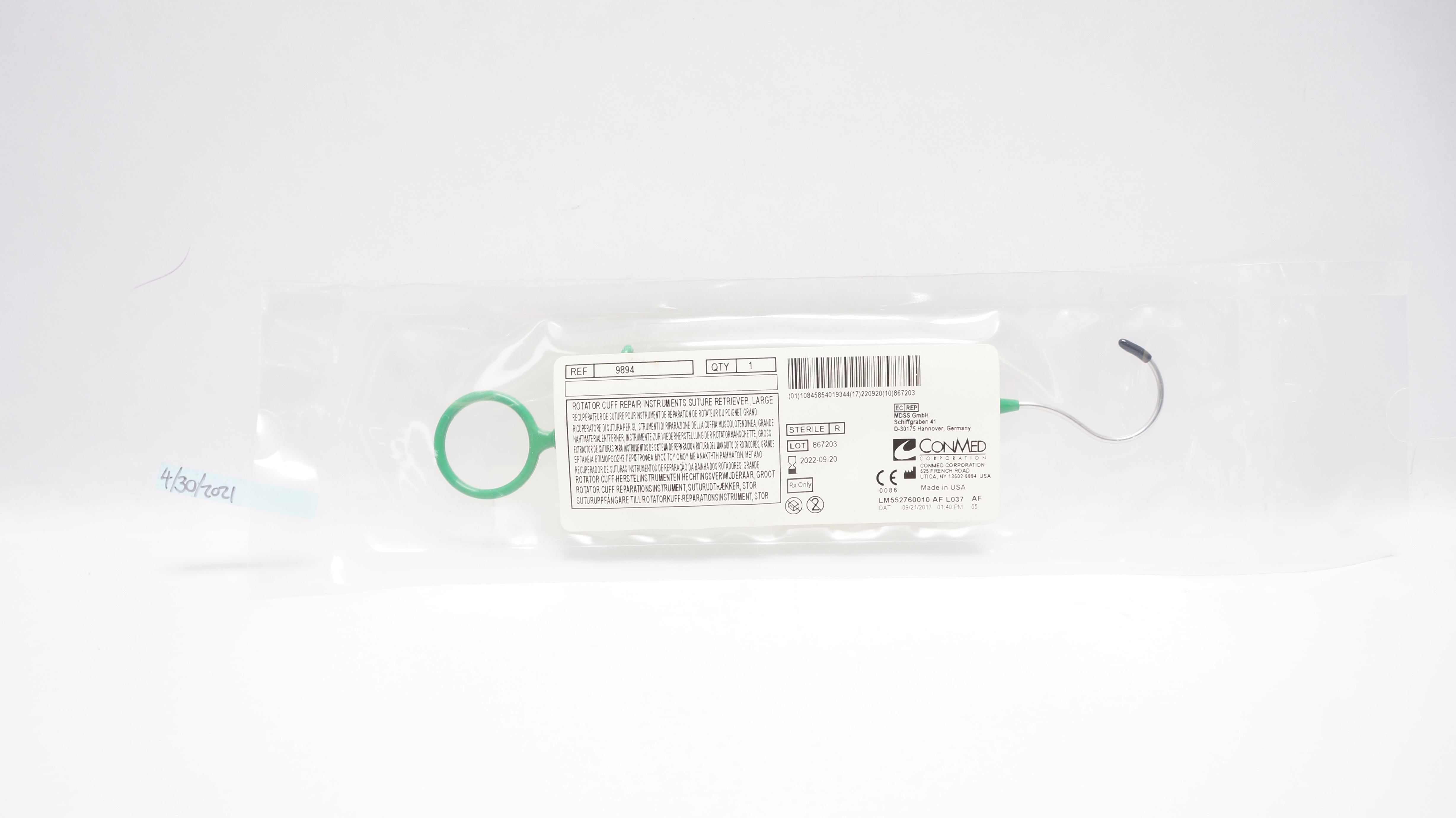 ConMed 9894 Rotator Cuff Repair Instruments Stre. Retriever,  Large (x)