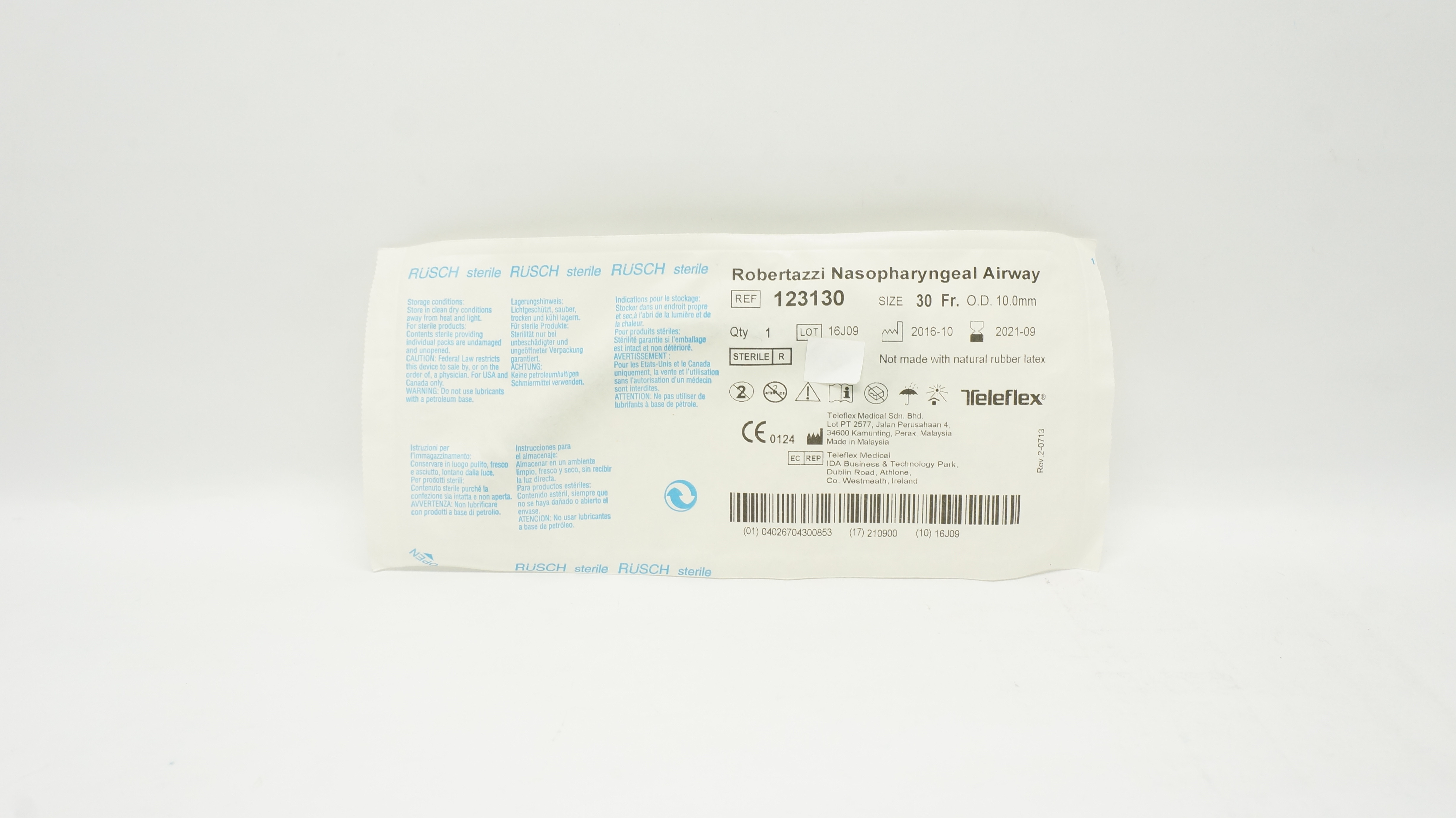 Teleflex 123130 Rusch Robertazzi Nasopharyngeal Airway 30Fr x 10.0mm O.D. (x)