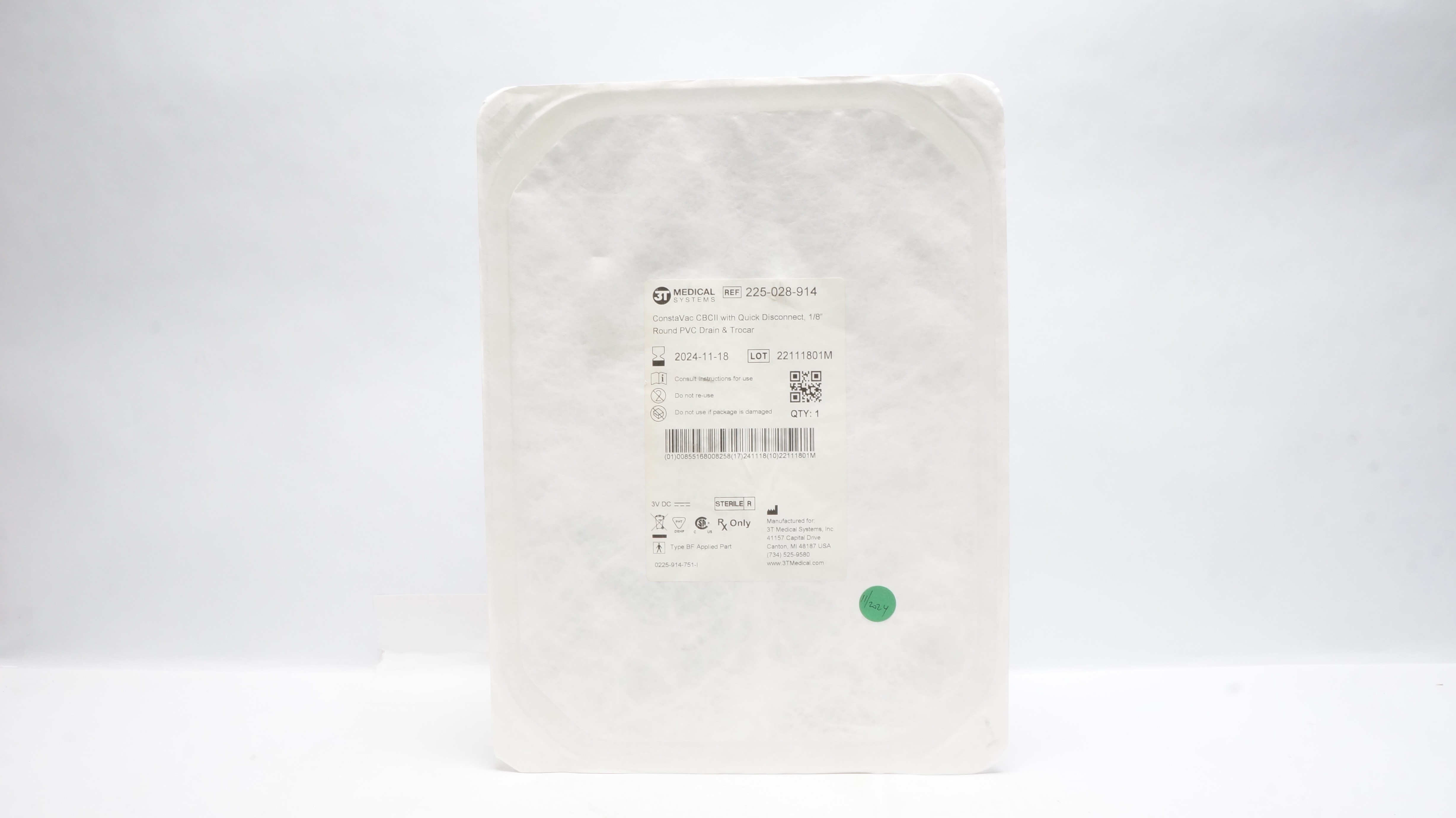 3T Medical 225-028-914 ConstaVac CBCII 1/8inch PVC Drain &Trocar (x)