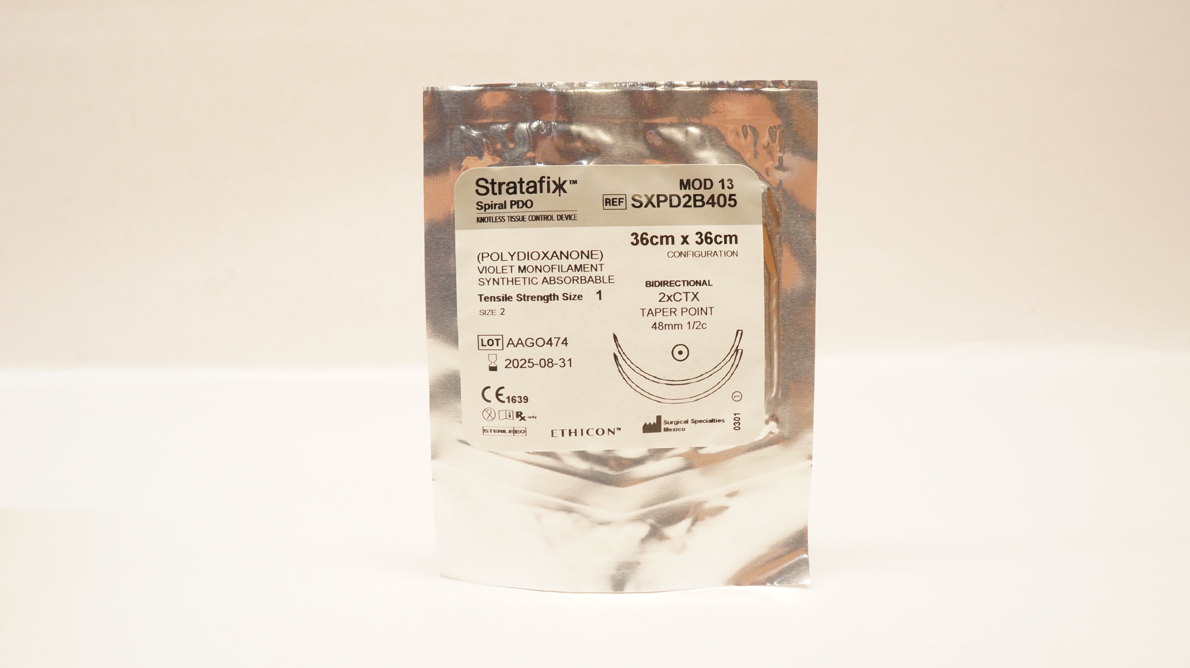 Ethicon SXPD2B405 Stratafix Spiral PDO 2xCTX Taper Point 48mm 1/2c, 36cm x 36cm