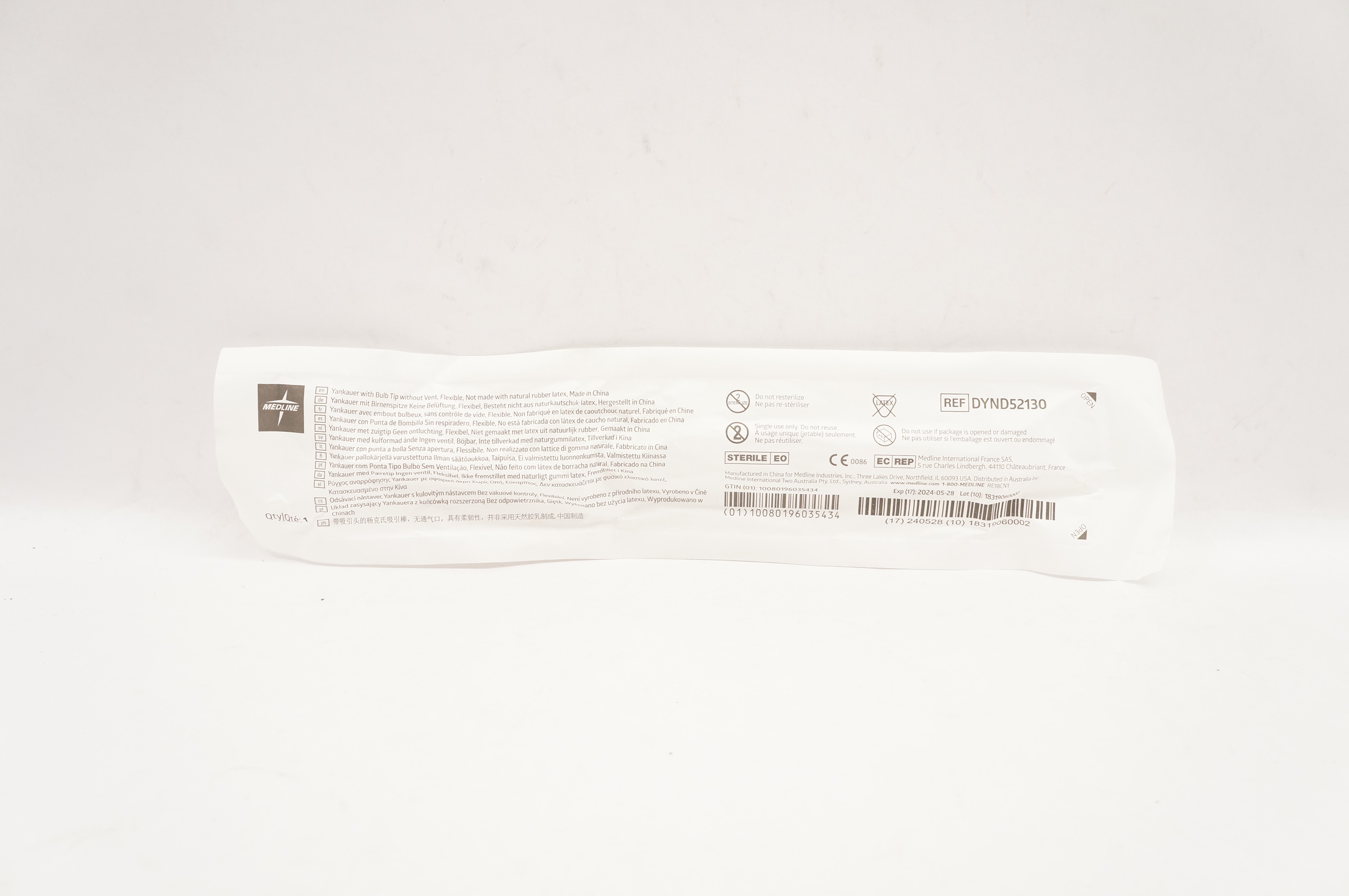 Medline DYND52130 Yankauer With Bulb Tip Without Vent Flexible