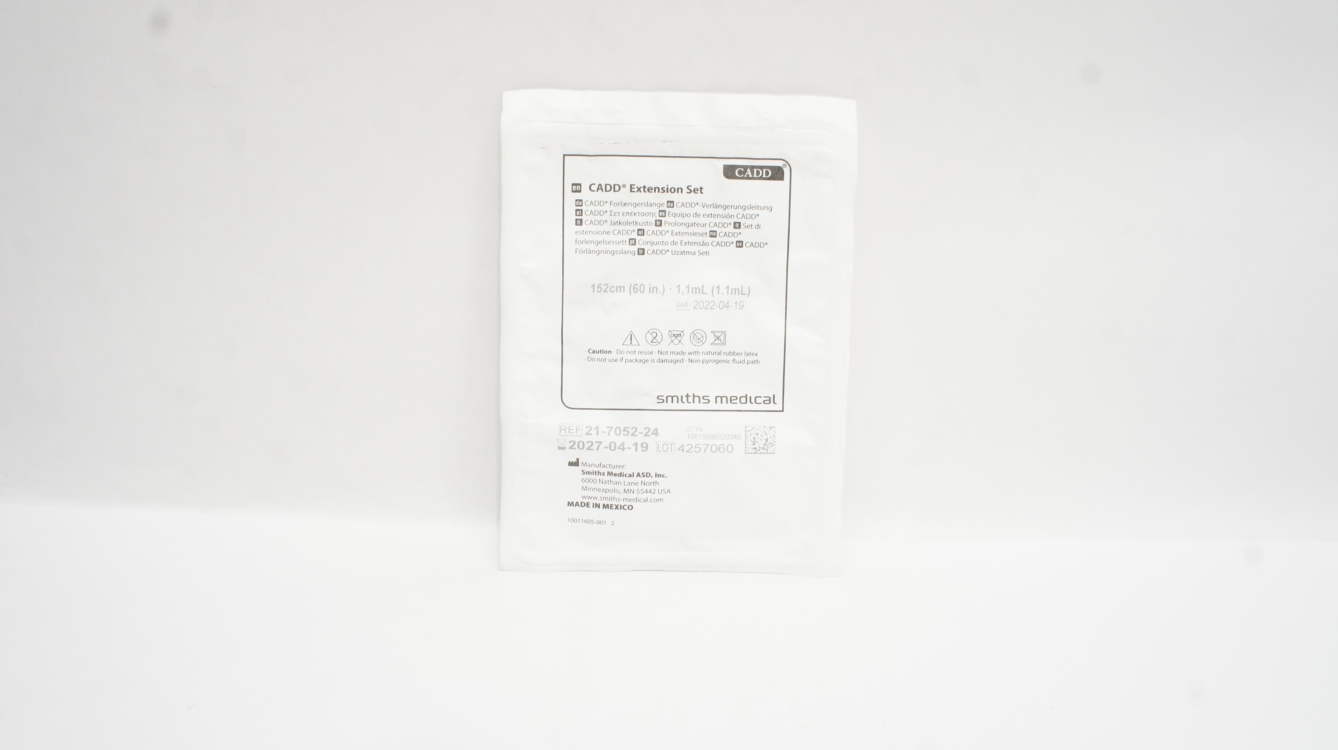 Smiths Medical 21-7052-24 CADD Extension Set 60inch x 1.1mL
