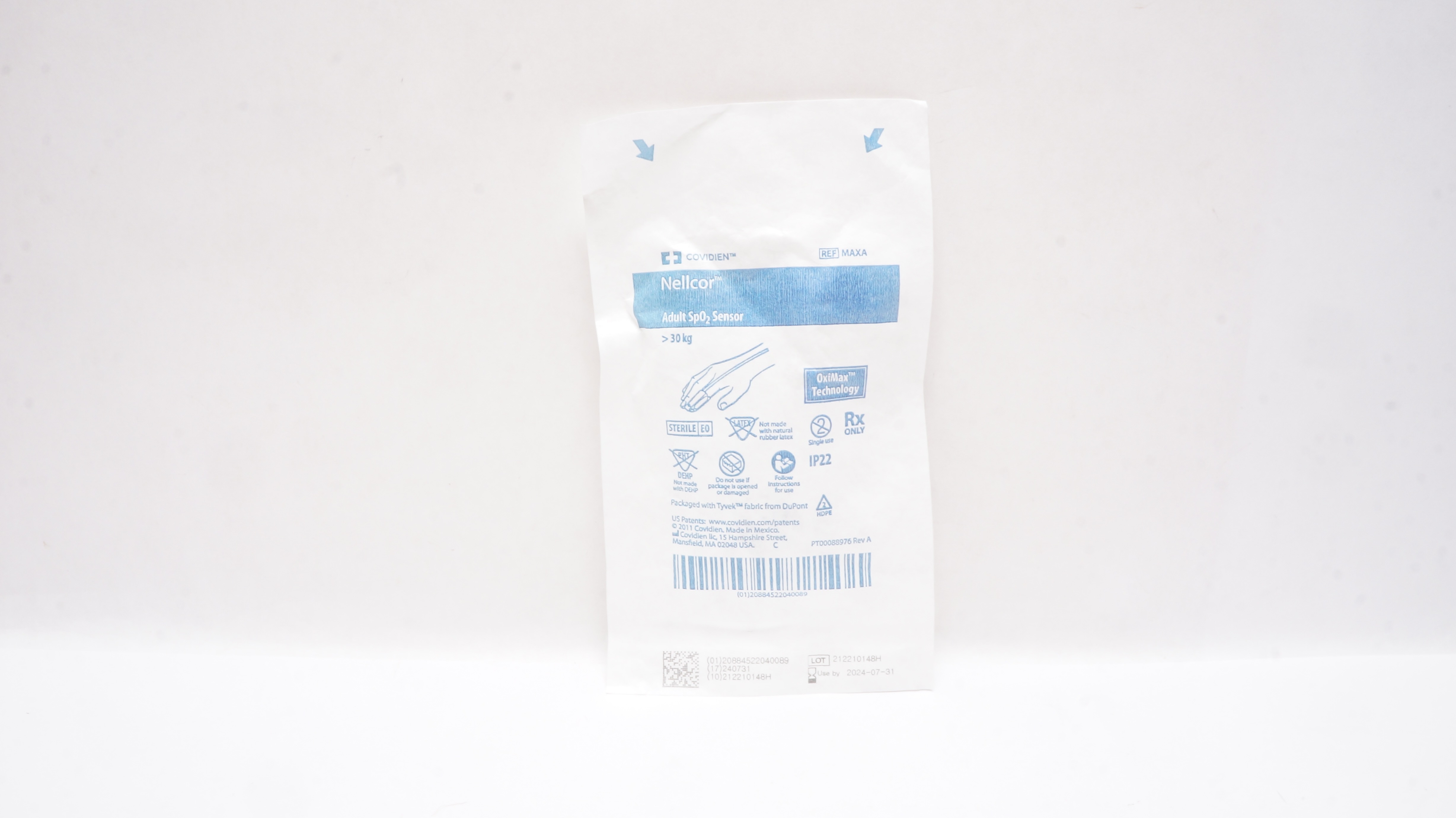 Covidien MAXA Nellcor Adult SpO2 Sensor > 30kg OxiMax Technology