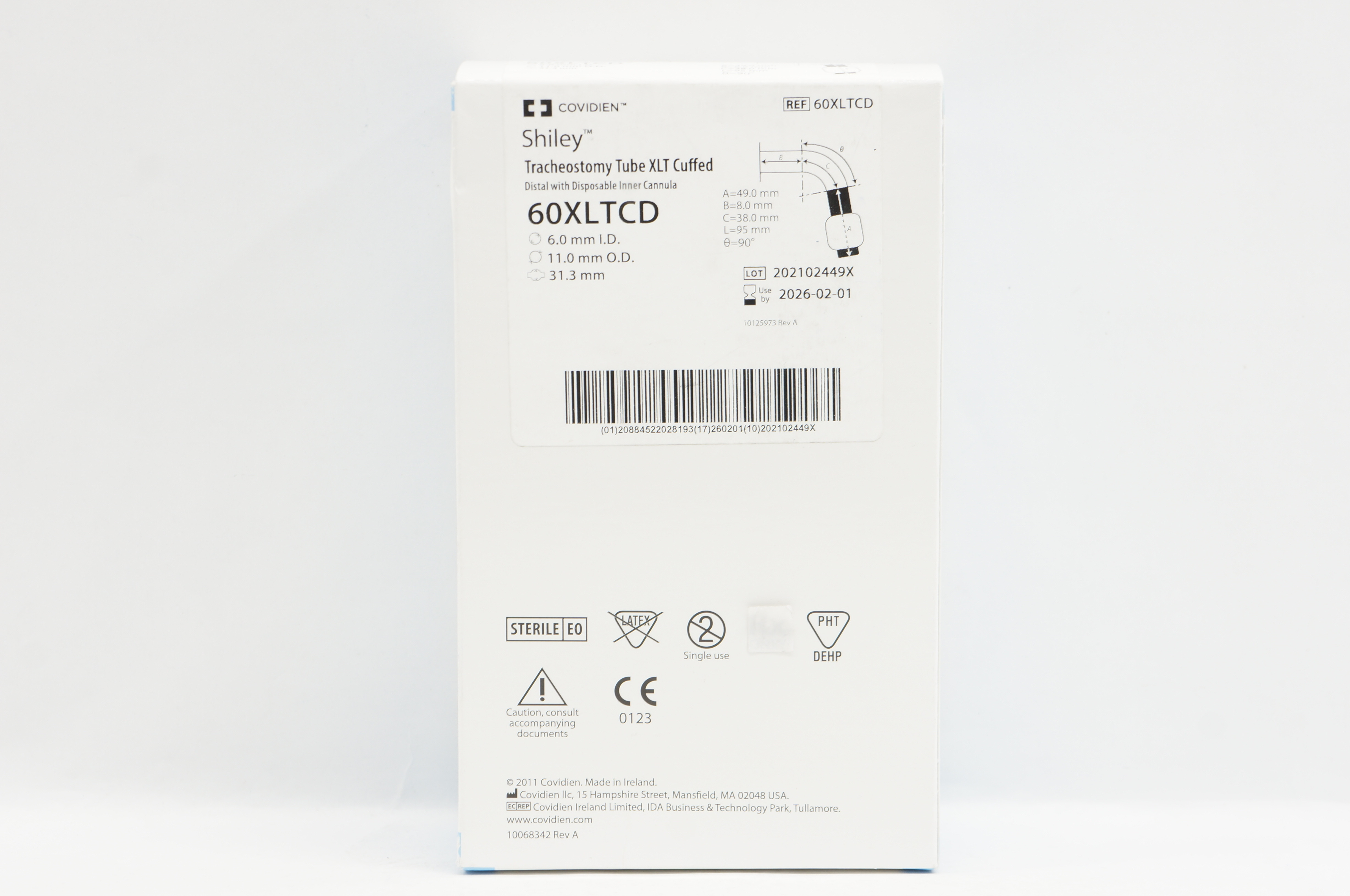 Covidien 60XLTCD Shiley Tracheostomy Tube XLT Cuffed 6.0 ID x 11.0