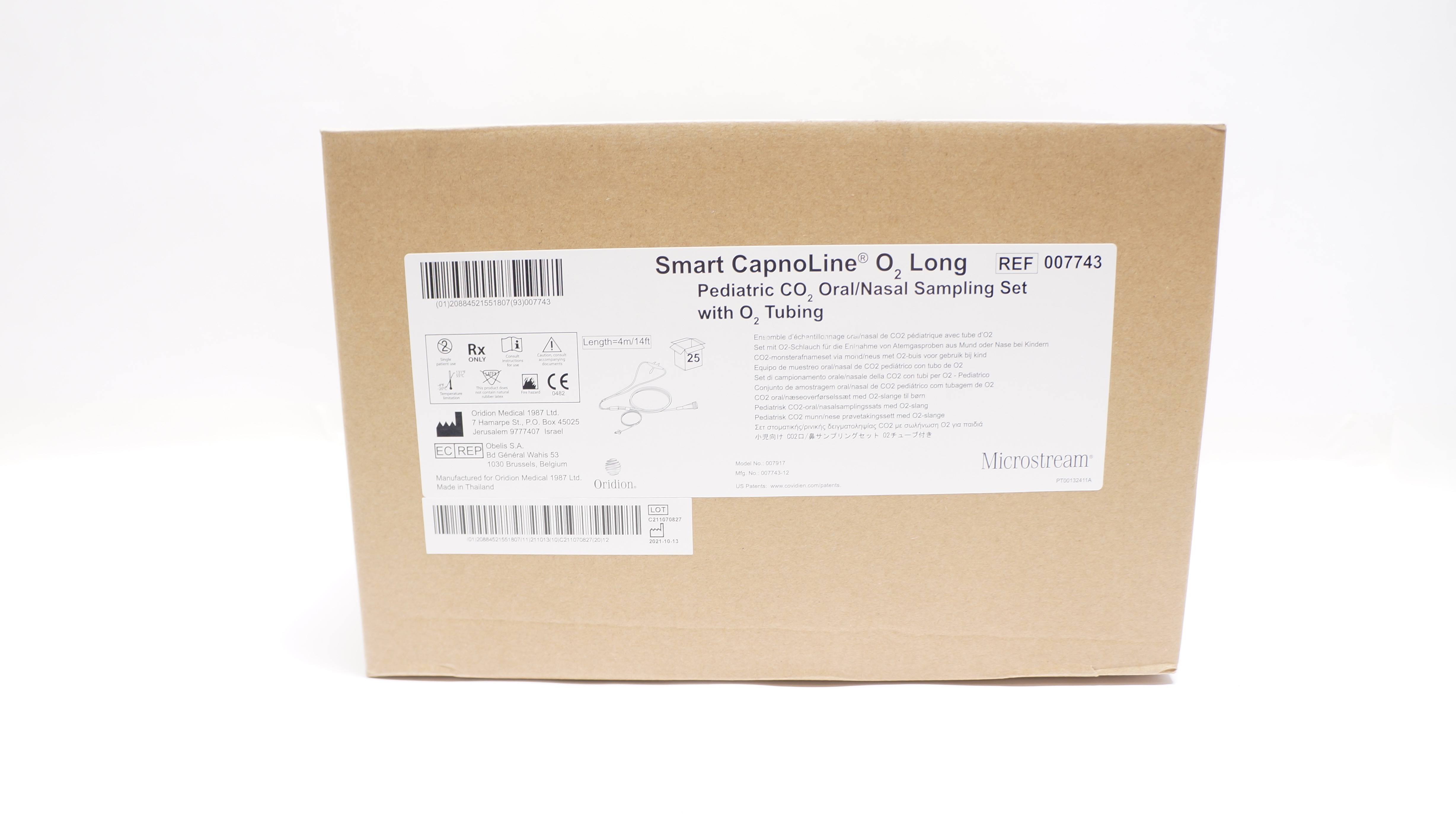 Oridion 007743 Smart CapnoLine O2 Long Pediatric CO2 Sampling Set - Box of 25