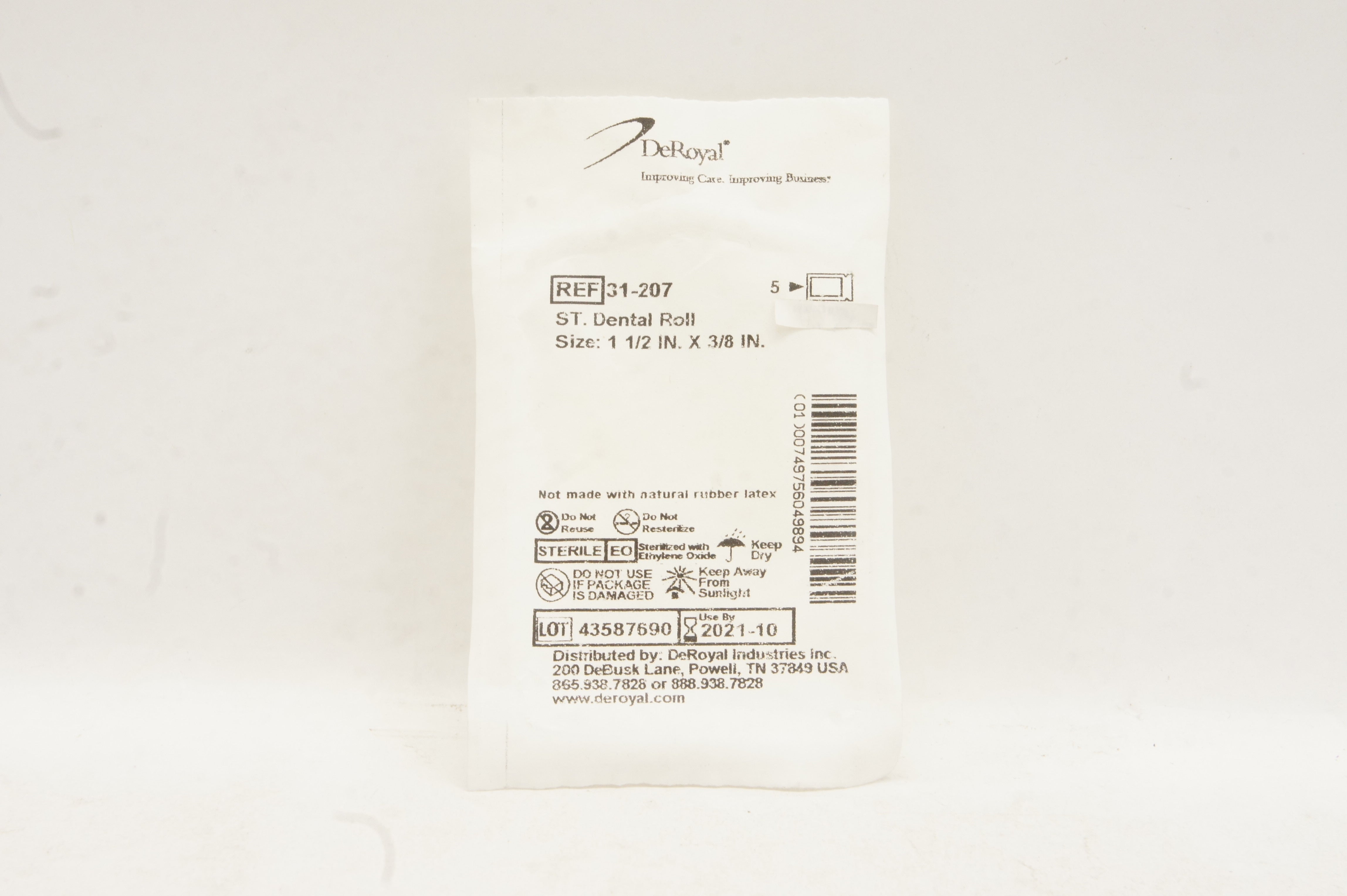 DeRoyal 31207 ST Dental Roll, Size 1 1/2 inch x 3/8 inch Pack of 5