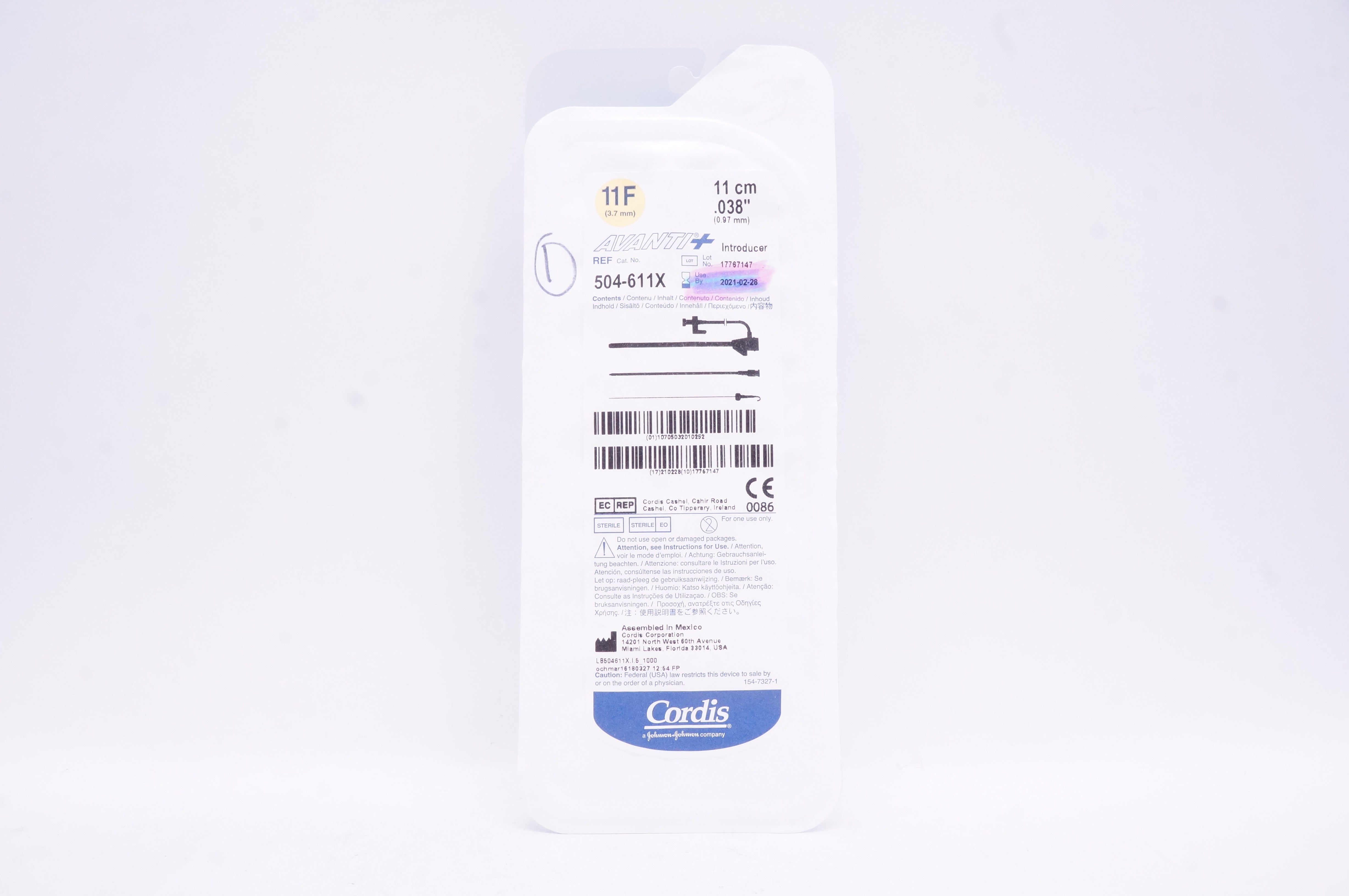 Cordis 504611X Avanti+ Introducer 11F 11cm x 0.038inch (x)