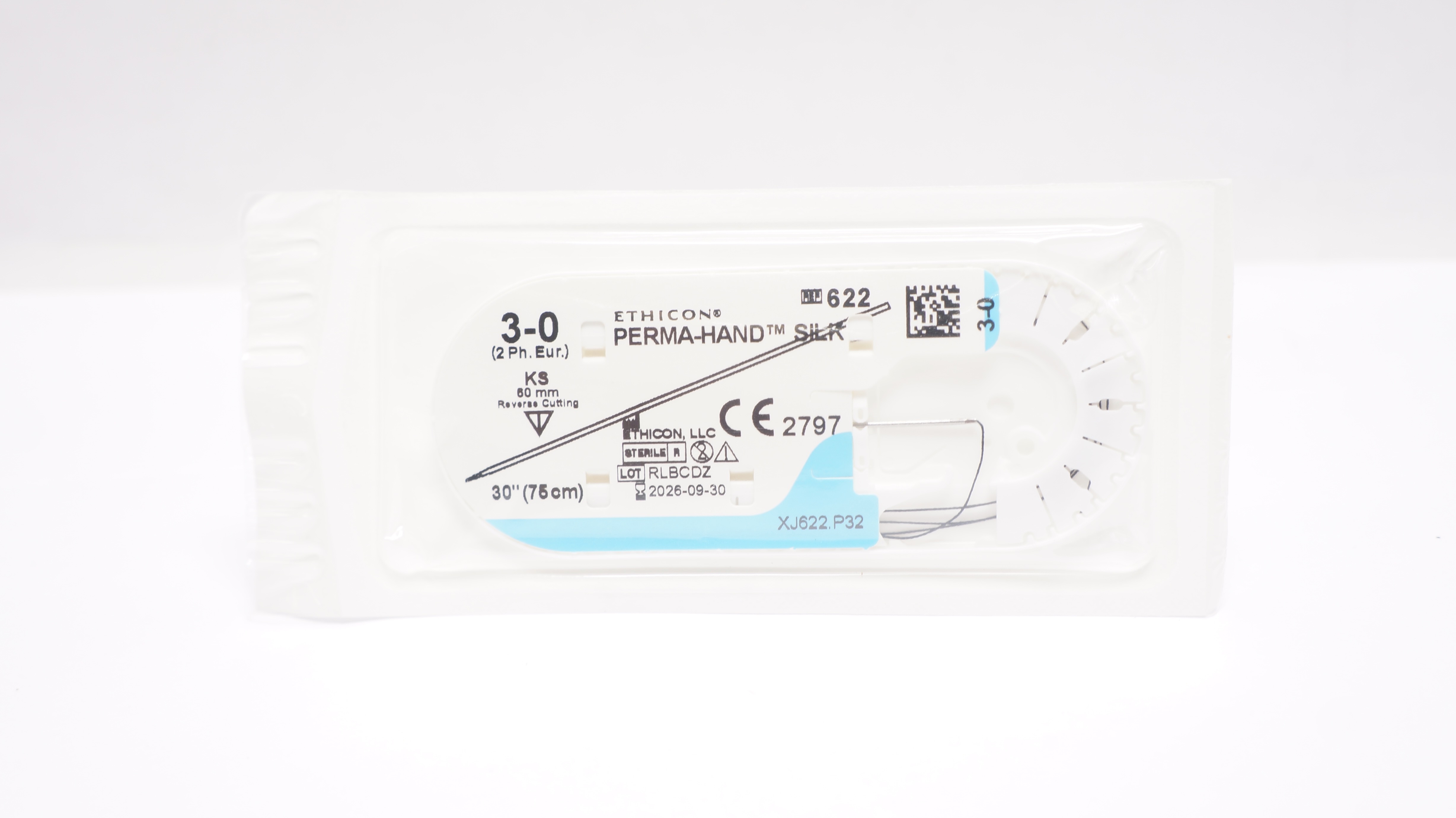 Ethicon 622 3-0 Perma-Hand Silk Surgical Stre KS 60mm Reverse Cutting, 30inch