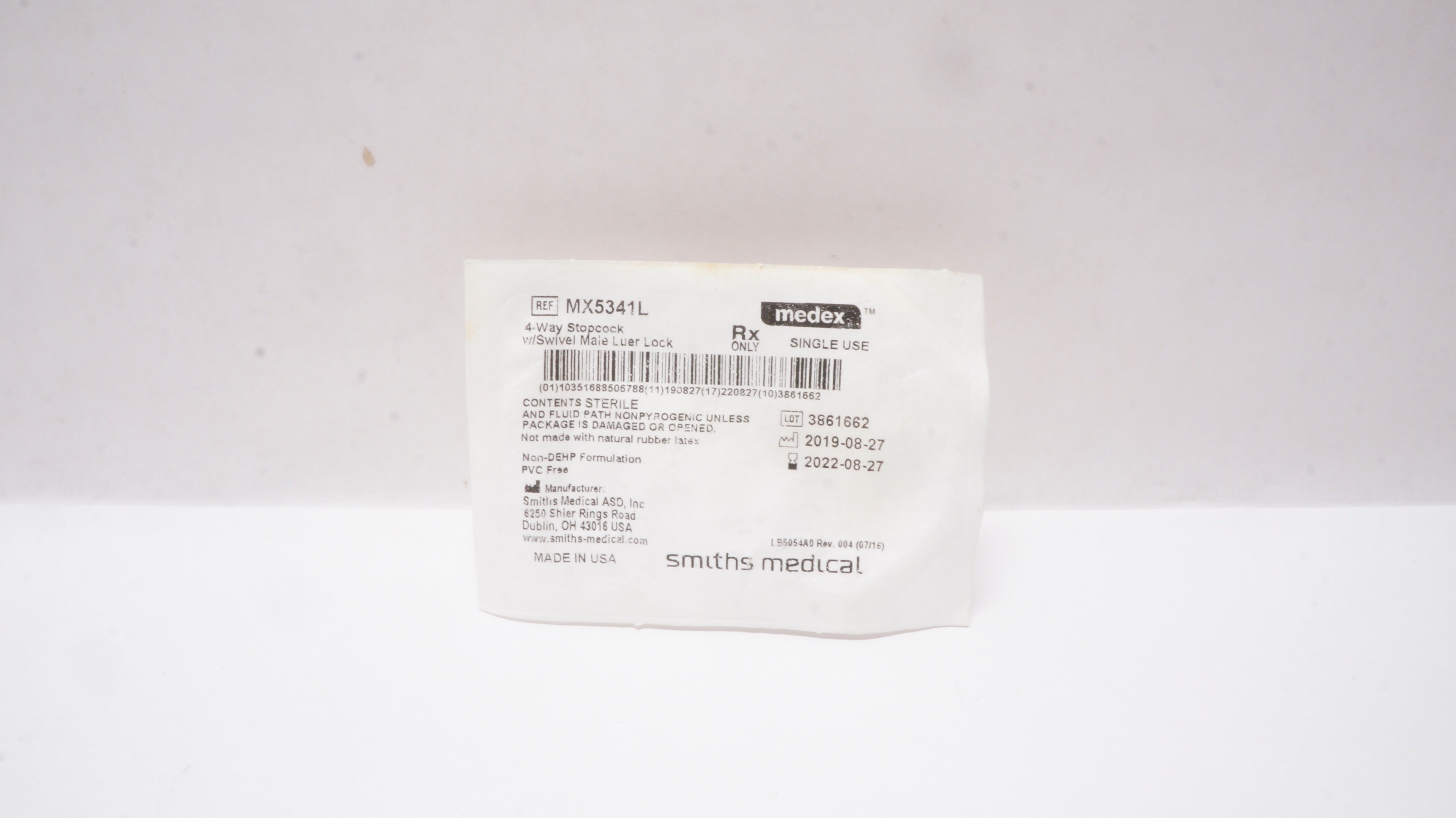 Smiths Medical MX5341L Medex 4-Way Stopcock w/Swivel Male Luer Lock (x)