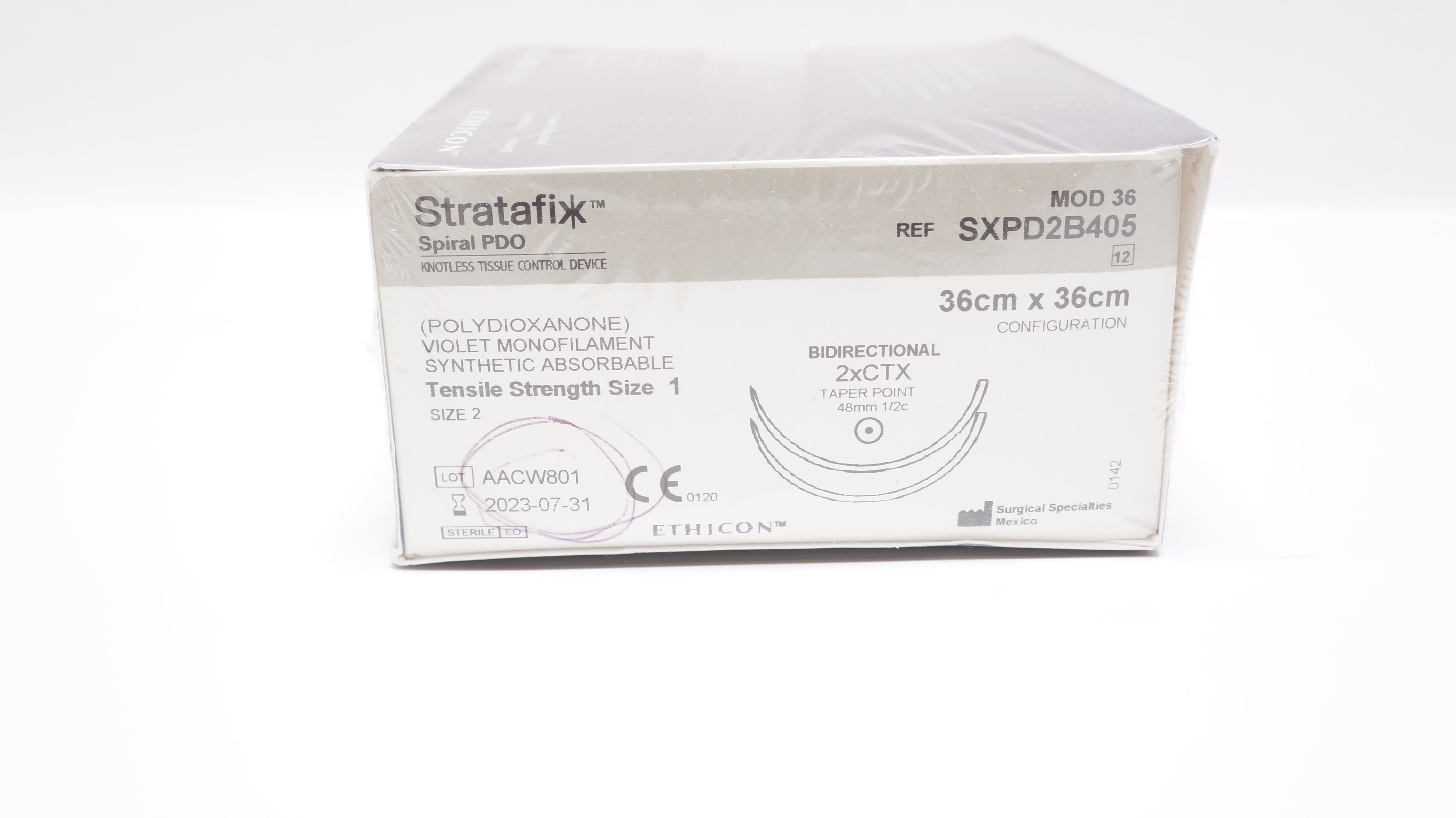 Ethicon SXPD2B405 Stratafix Spiral PDO 2xCTX Taper Point 48mm 1/2c (x)-Box of 12