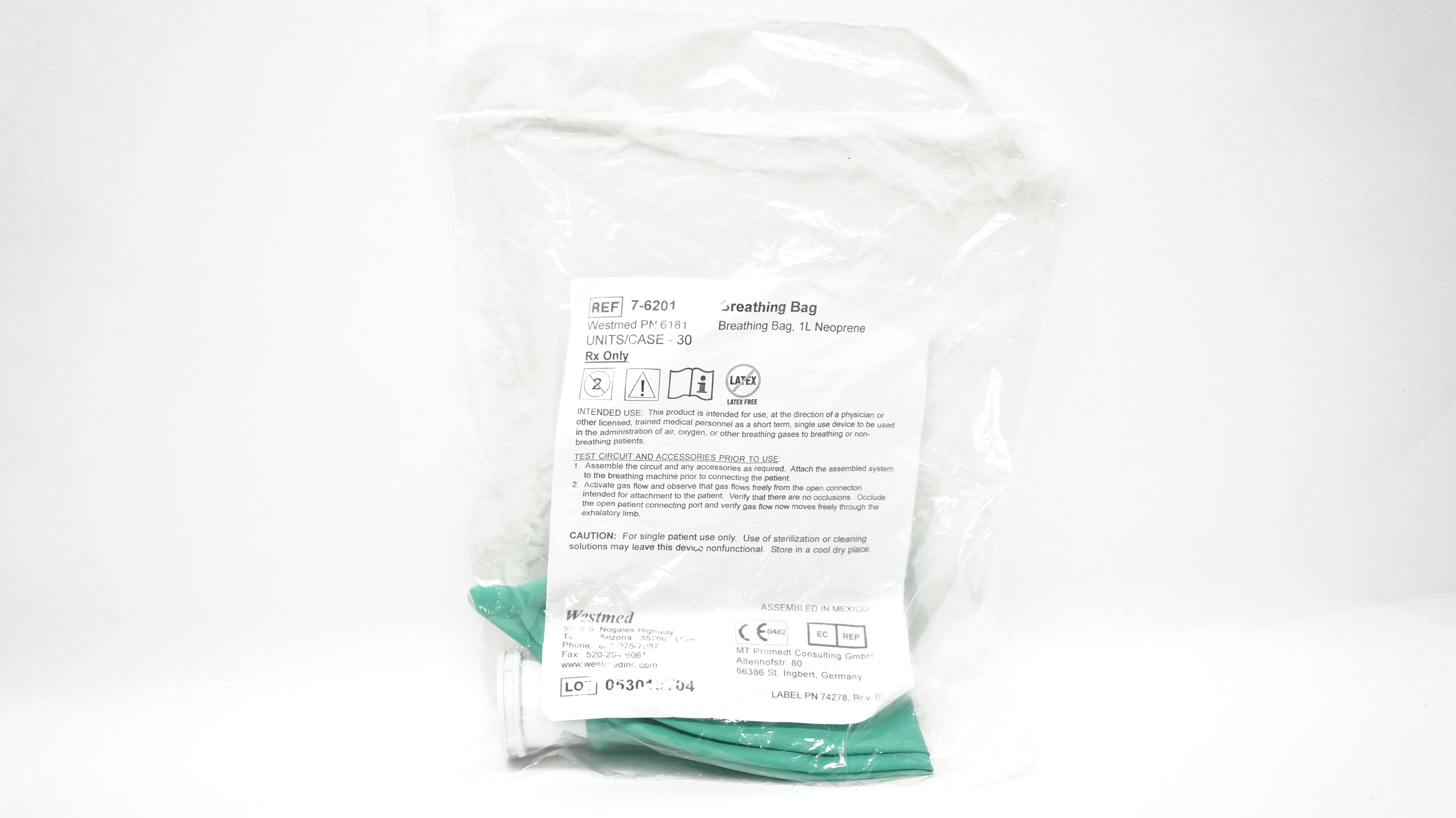 Westmed 7-6201 Breathing Bag, 1L Neoprene