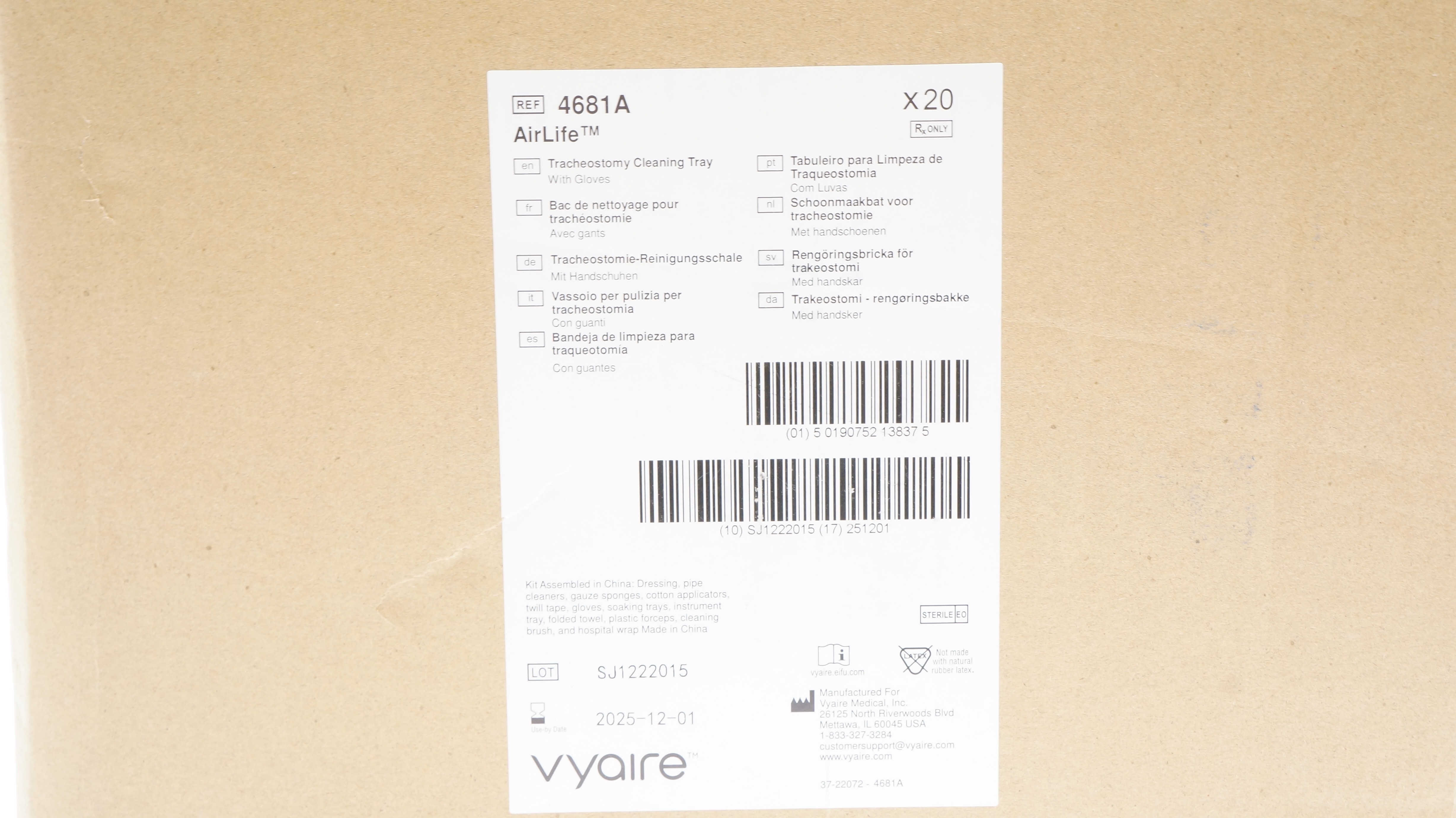 Vyaire 4681A AirLife Tracheostomy Cleaning Tray w/Gloves - Case of 20