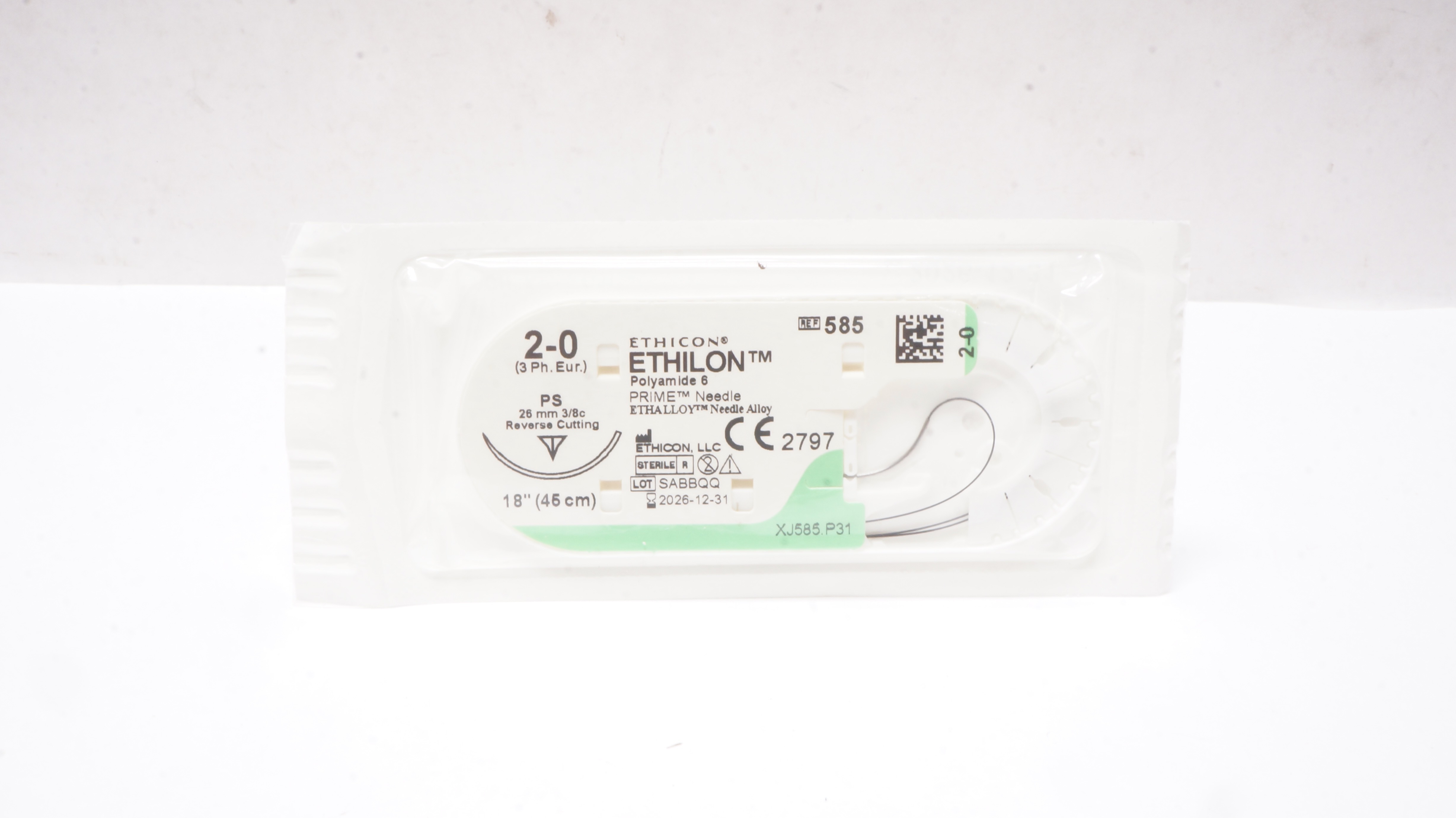Ethicon 585 2-0 ETHILON Polyamide Stre PS 26mm 3/8c Reverse Cutting, 18inch