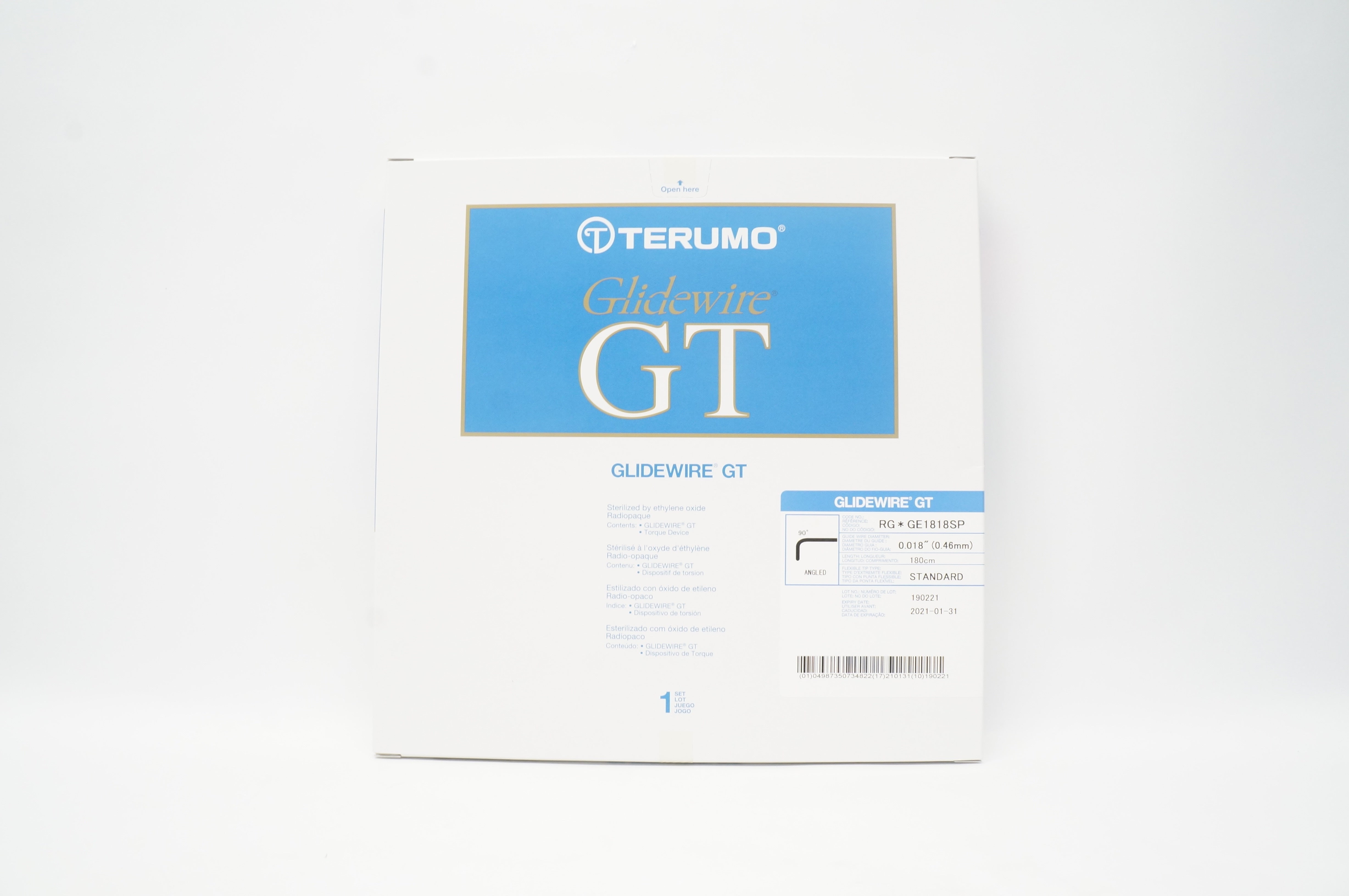Terumo GE1818SP Glidewire GT, Standard, Angled 90 Degree, 180cm x 0.018 inch (x)