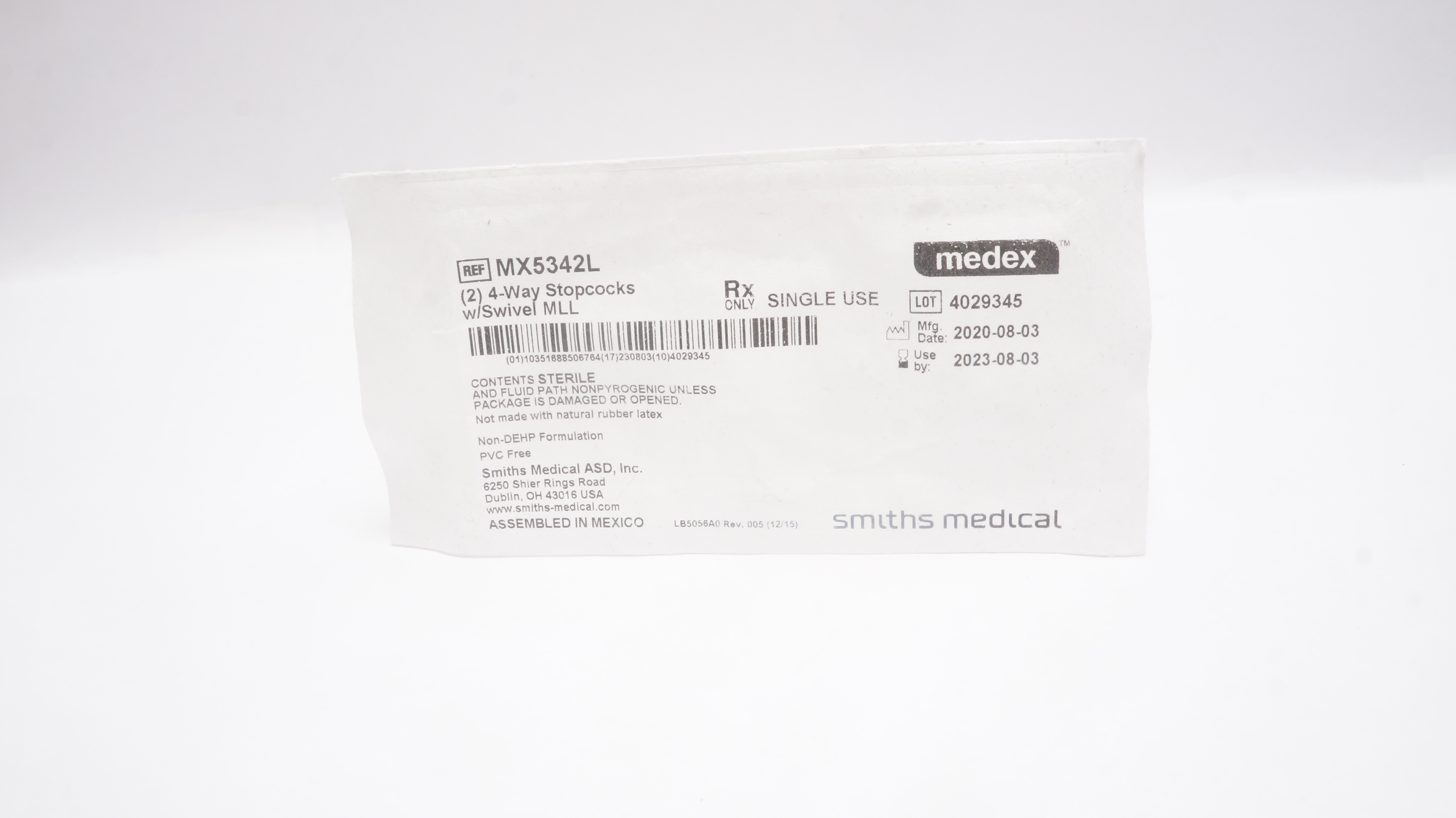 Smiths Medical MX5342L Medex 4-Way Stopcocks with Swivel MLL - Pack of 2