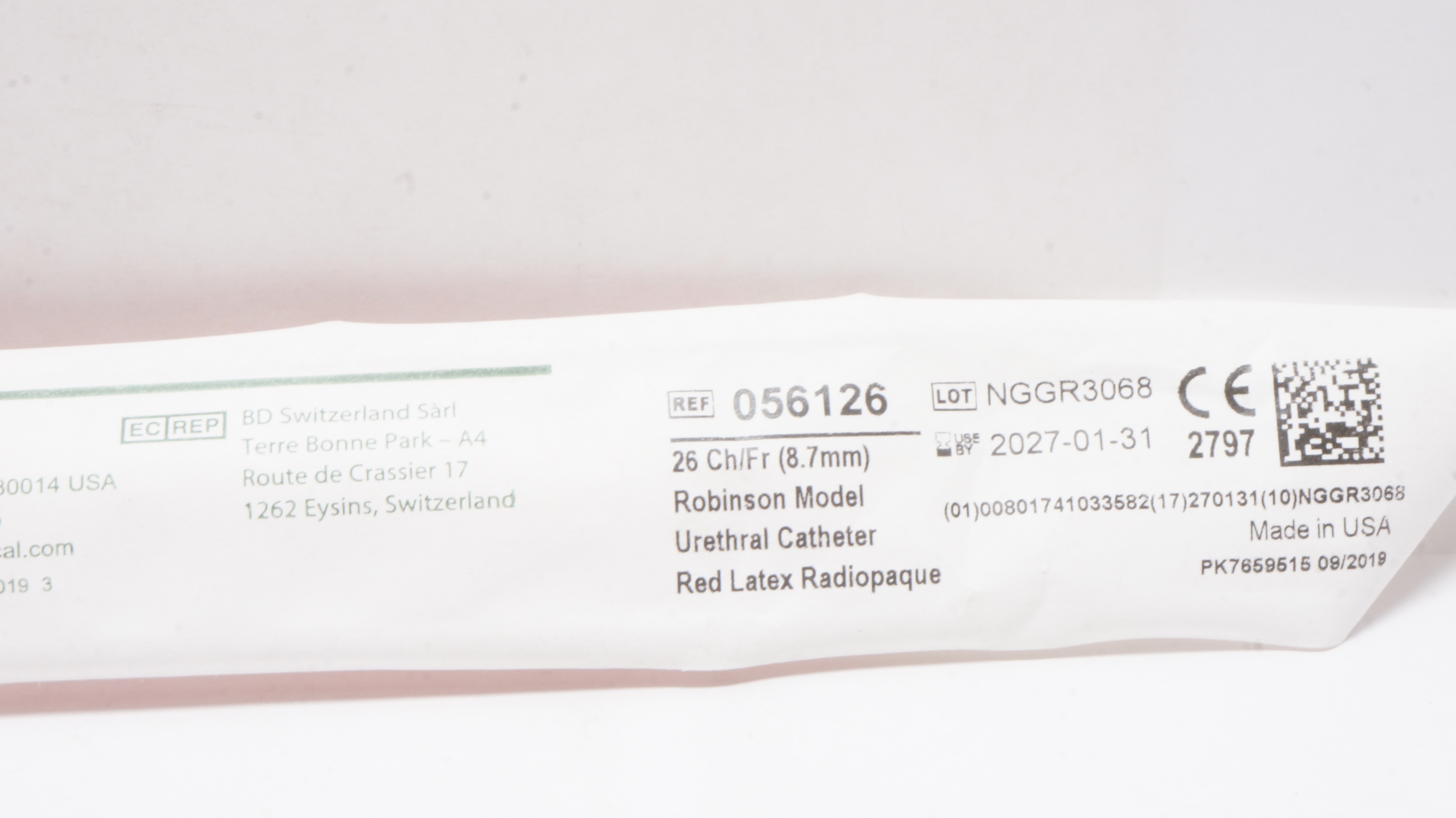 Bard 056126 Urethral Cath. 26Ch/Fr Robinson Model