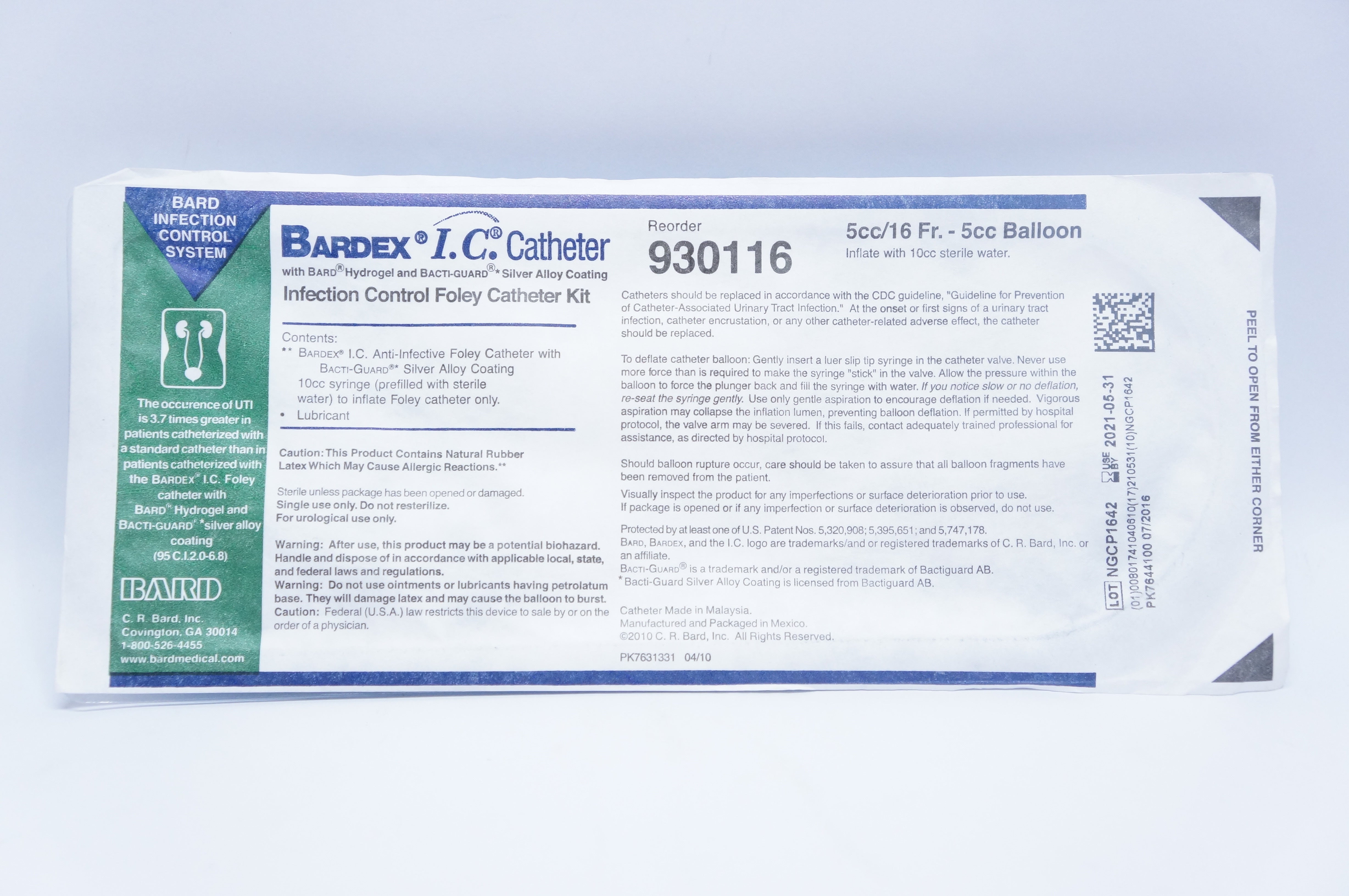Bard 930116 Infection Control Foley Cath. Kit 5cc/16Fr.-Balloon