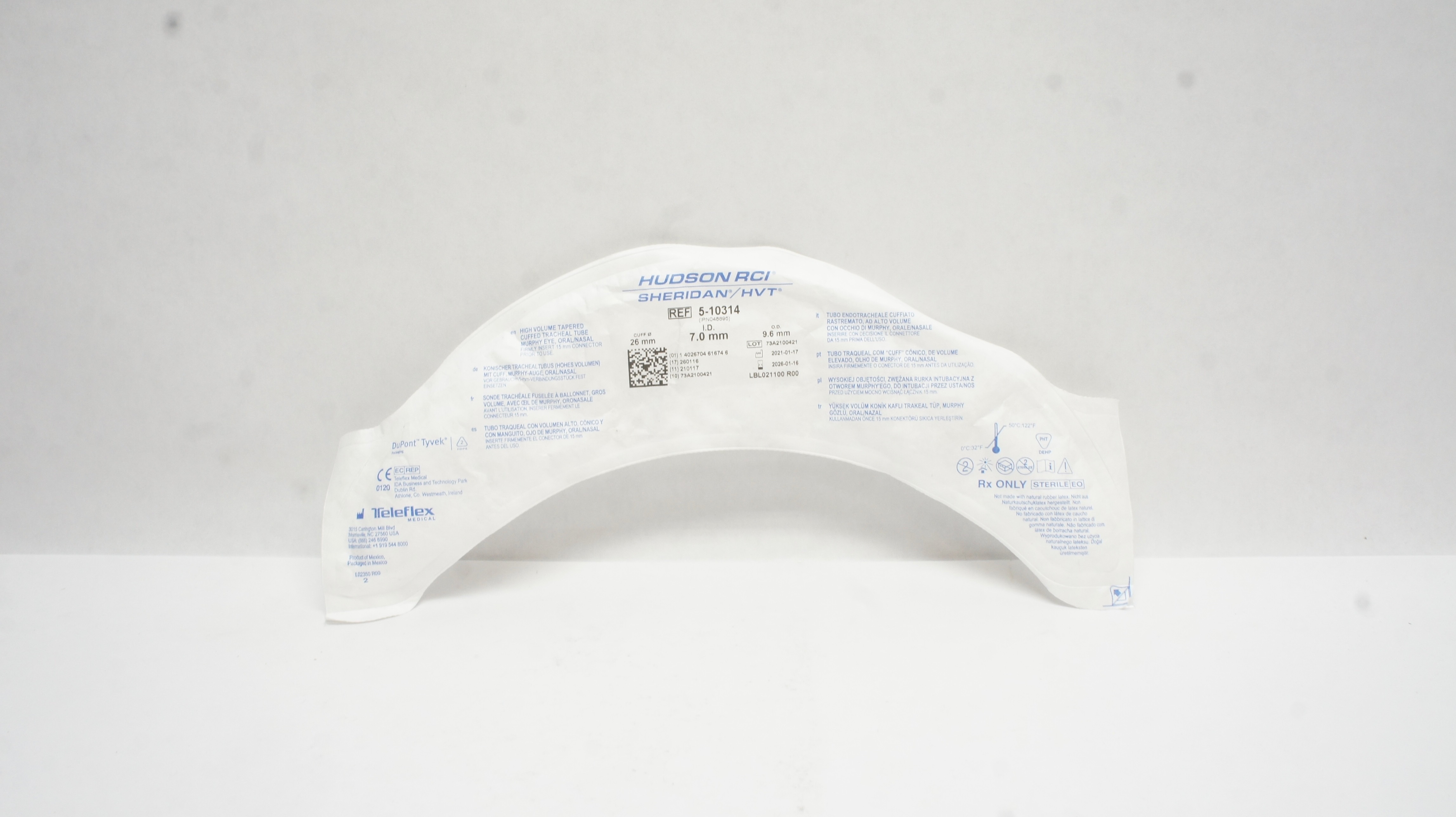 Teleflex 5-10314 Hudson RCI Sheridan Cuffed Tracheal Tube 7.0 ID x 9.6OD x 26mm